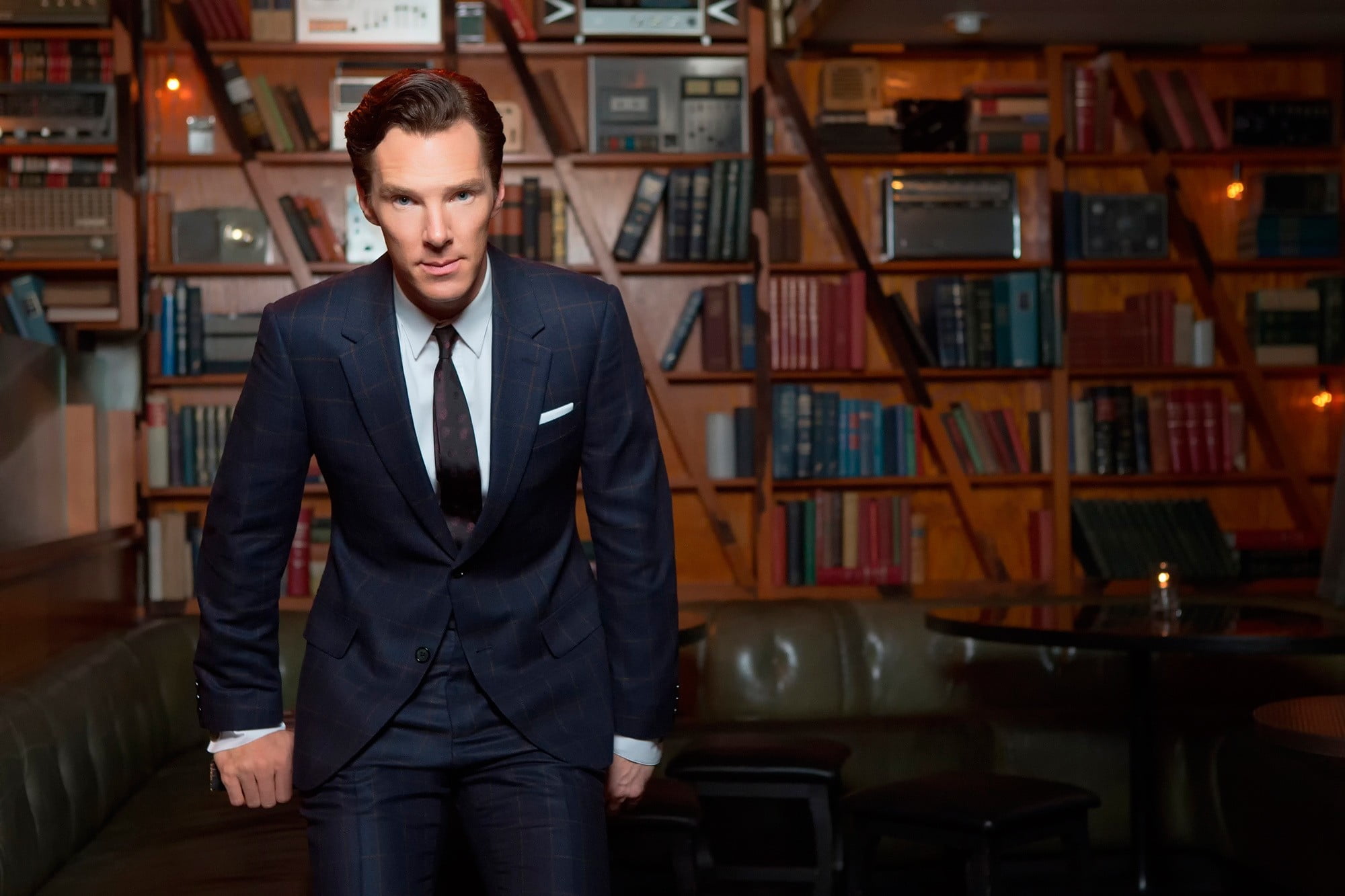 contemplation, looking At Camera, working, library, three quarter length, male Beauty, men, actor, benedict cumberbatch, well-dressed, front view, formalwear, HD Wallpaper