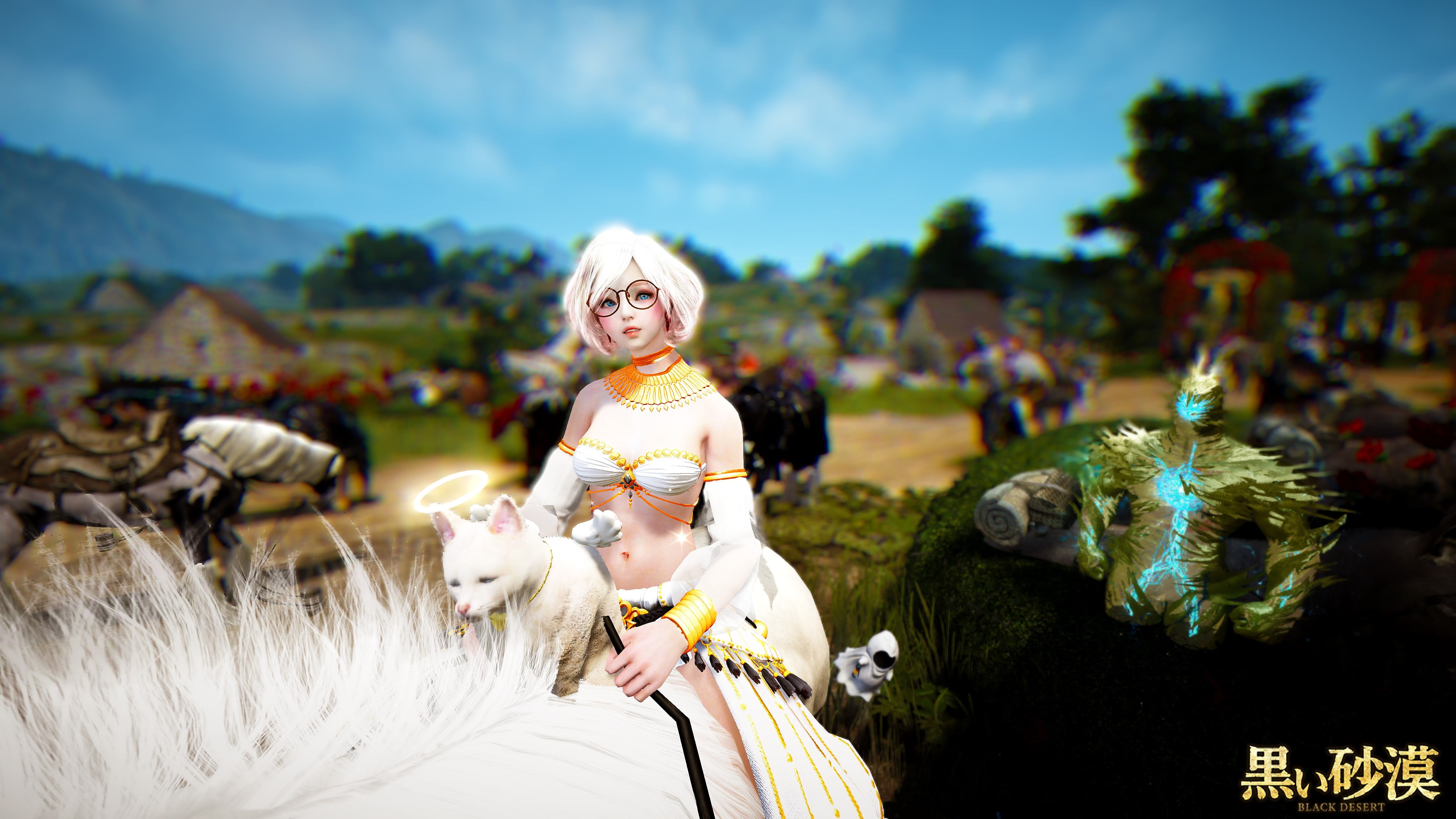 4K, domestic animals, outdoors, nature, horse, Black Desert, mammal, celebration, focus on foreground, black desert online, day, human representation, HD Wallpaper