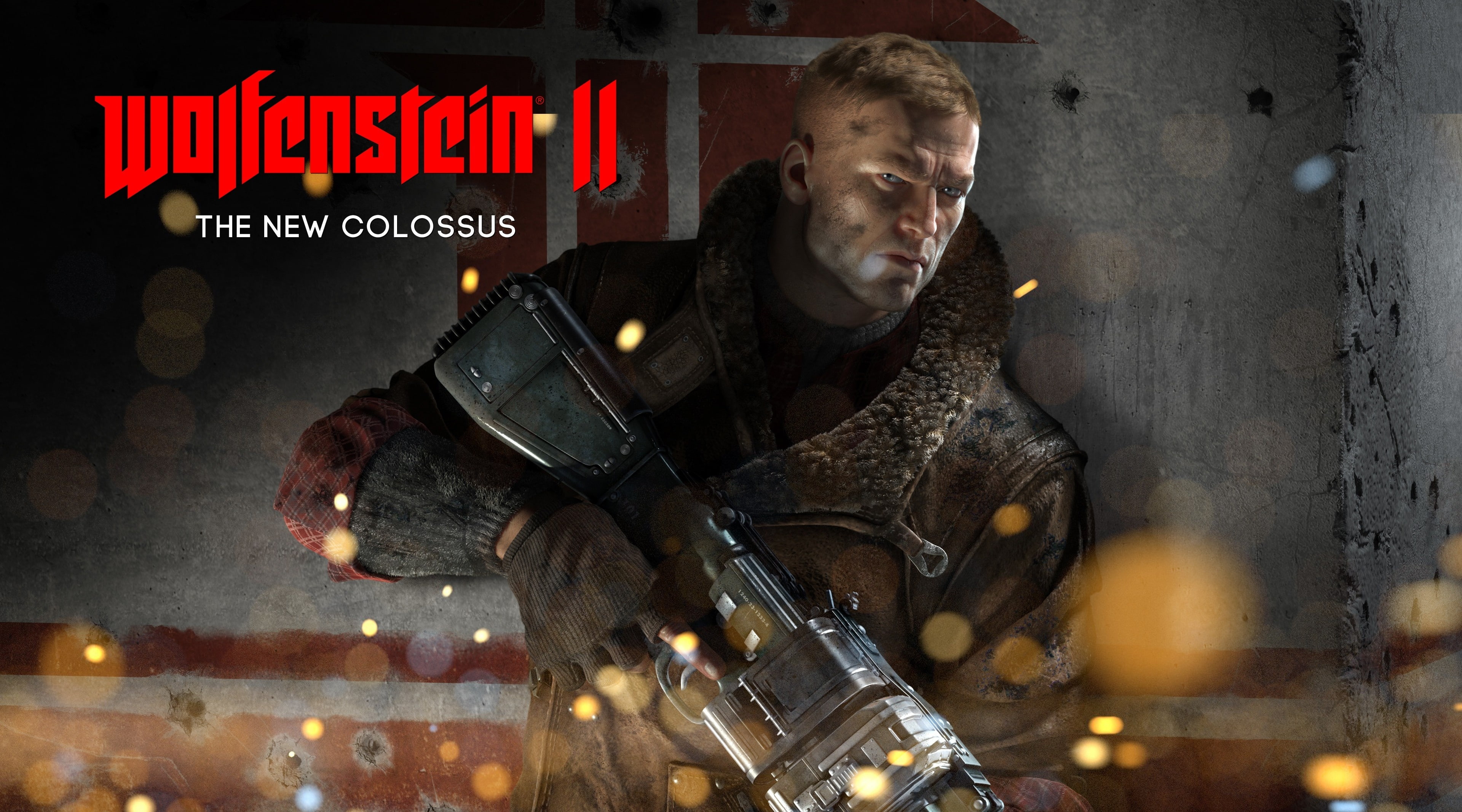 night, adult, sign, Games, videogame, portrait, indoors, Wolfenstein, illuminated, males, mature adult, communication, looking, waist up, one person, men, HD Wallpaper