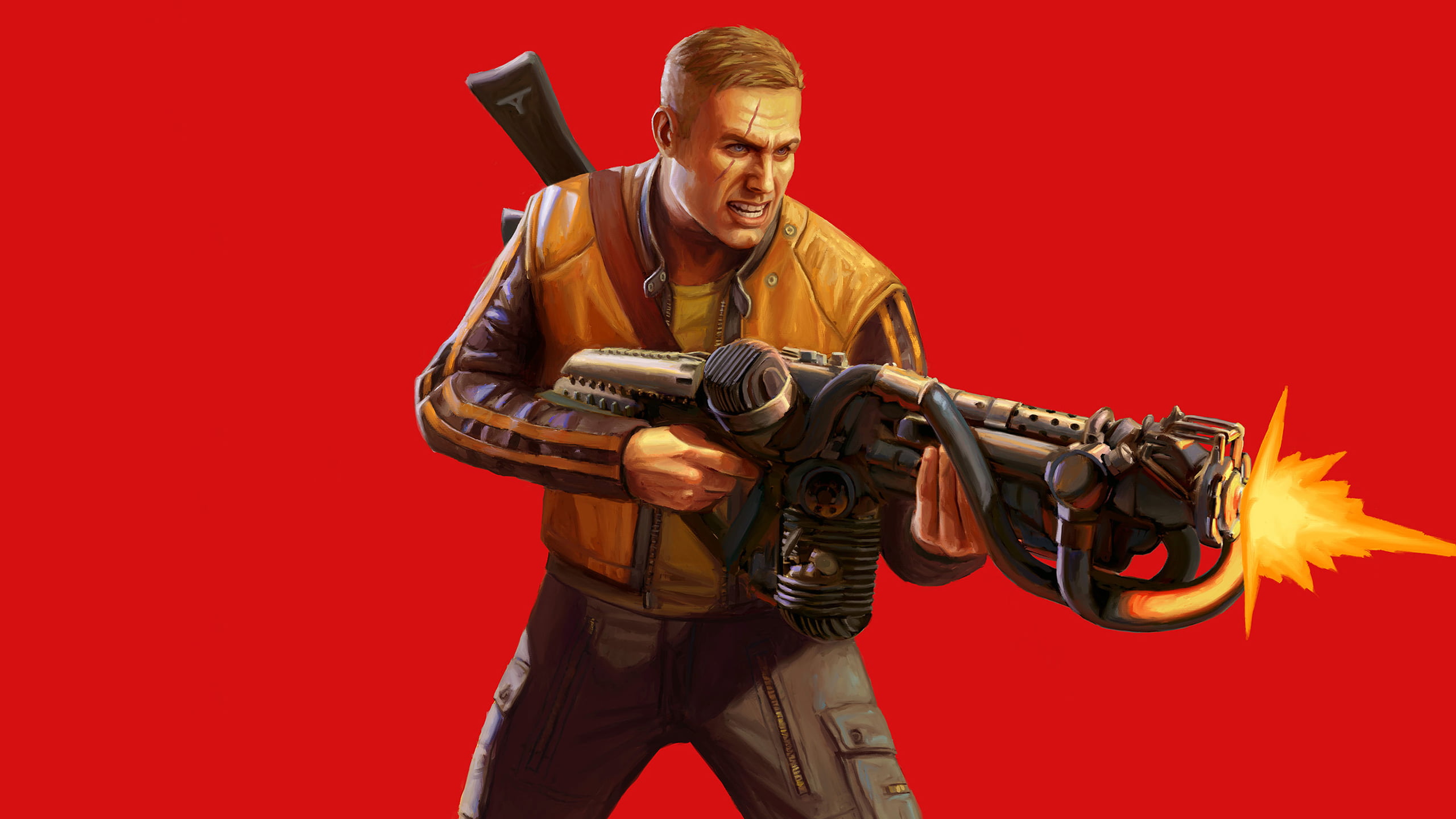 musical instrument, hd, wolfenstein 2 the new colossus, portrait, arts culture and entertainment, studio shot, indoors, red background, games, artist, colored background, HD Wallpaper