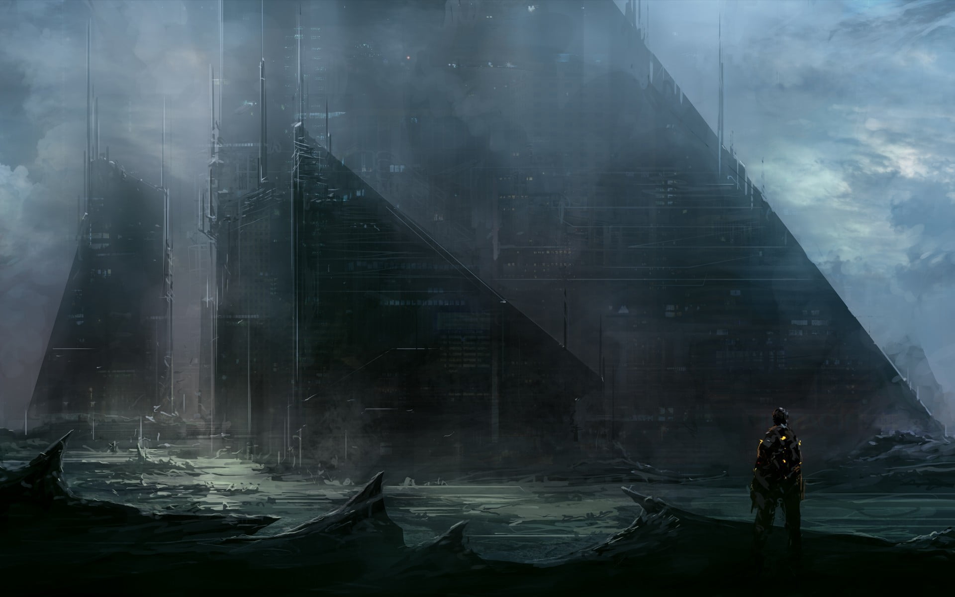 occupation, nature, science fiction, ocean, beside, 1080P, real people, building, digital art, unrecognizable person, digital composite, water, person, HD Wallpaper