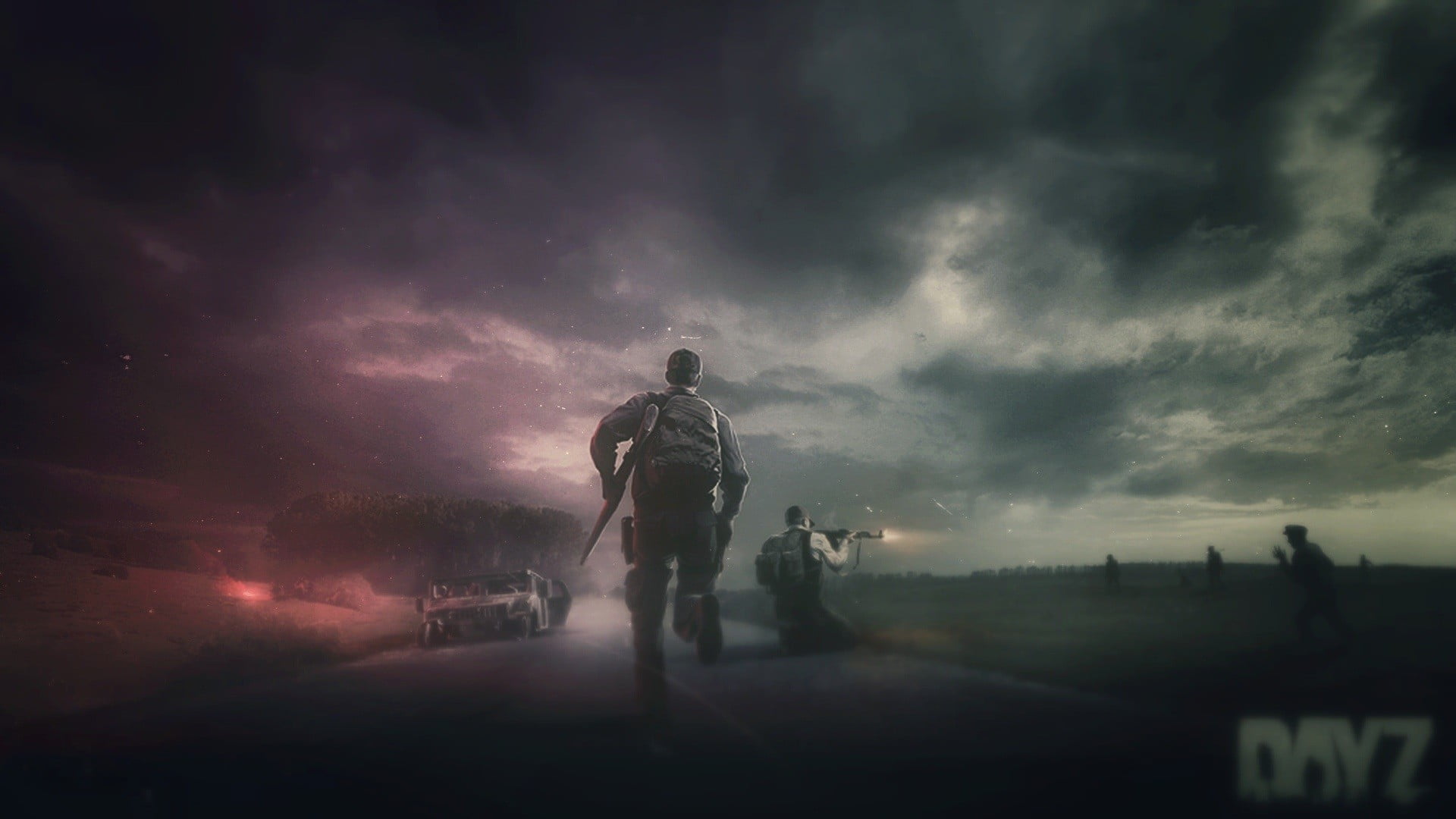 nature, sky, standing, dusk, people, full length, uniform, video games, rear view, adult, holding, digital, real people, 1080P, cloud - sky, HD Wallpaper
