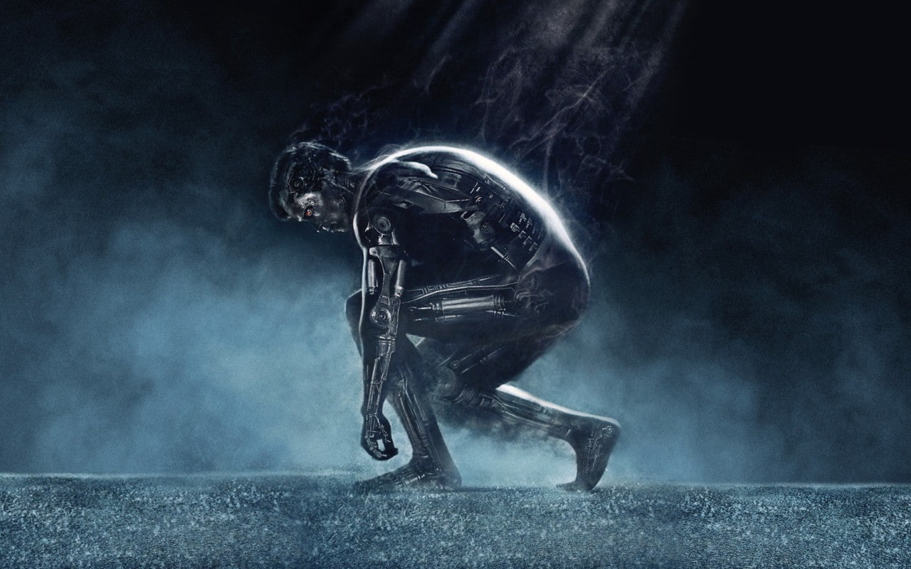 futuristic, movies, smoke, T-800, ground, 720P, endoskeleton, Terminator Genisys, science fiction, digital art, Arnold Schwarzenegger, robot, technology, HD Wallpaper