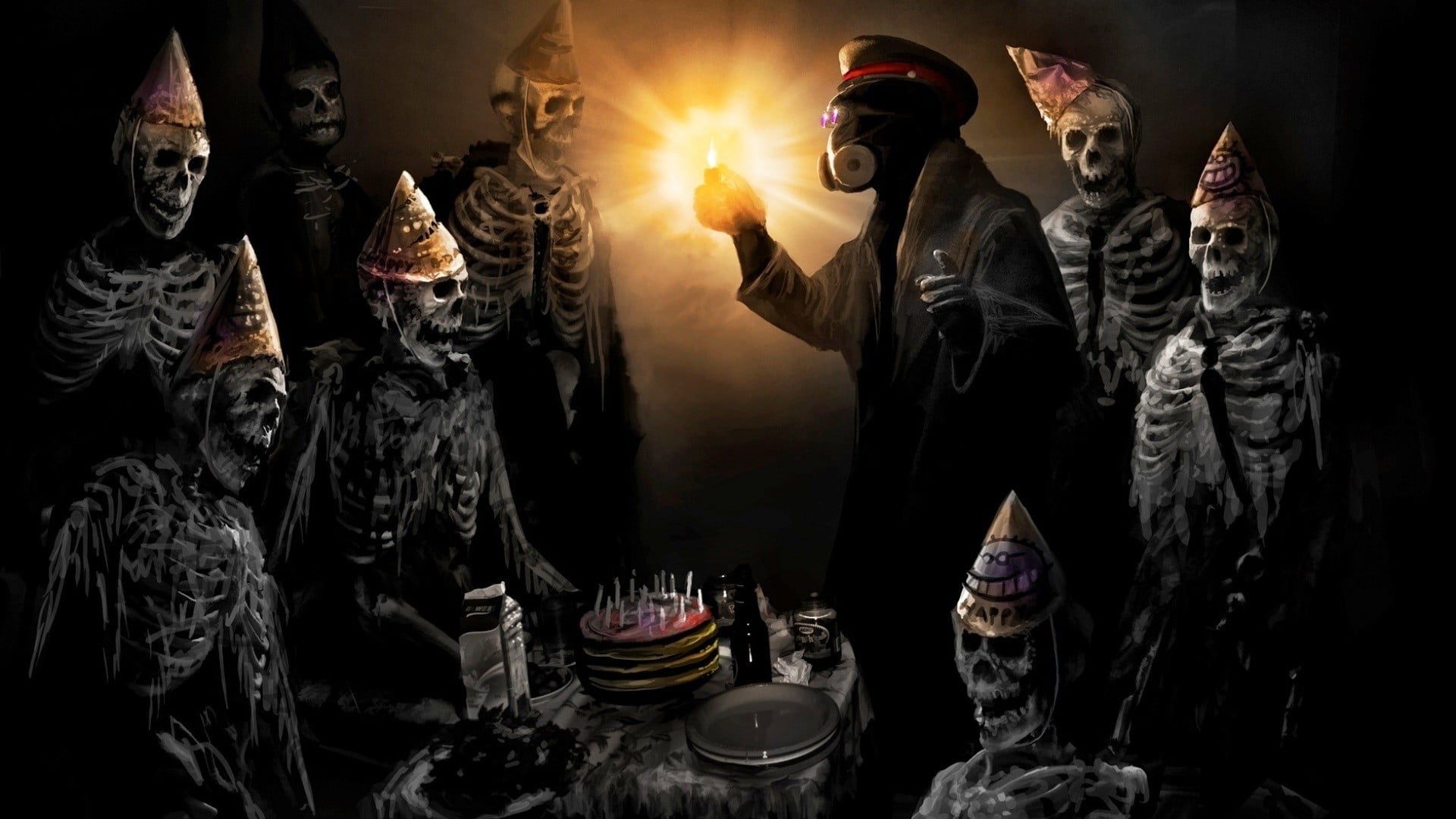 illustrations, Vitaly S Alexius, fire - natural phenomenon, burning, religion, skull, heat - temperature, flame, large group of objects, horror, candle, HD Wallpaper