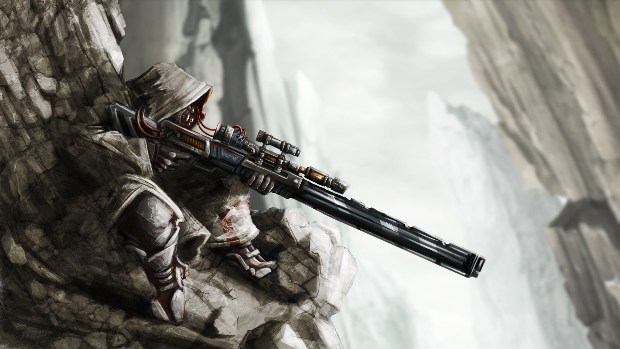 Vitaly S Alexius, 1080P, rifles, futuristic, artwork, Romantically Apocalyptic, weapon, science fiction, HD Wallpaper