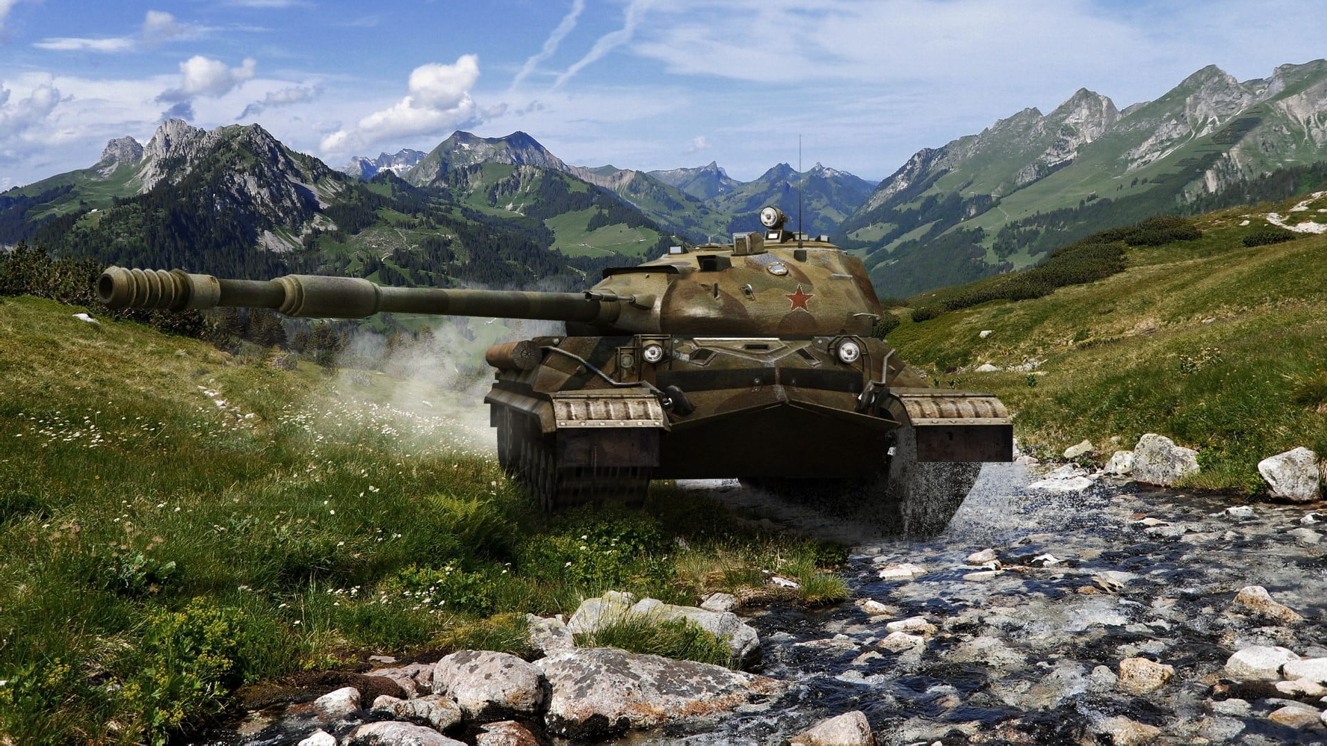 tank, military, World of Tanks, outdoors, 1080P, mountain range, video games, weapon, battle, sky, mountain, land, cloud - sky, environment, plant, beauty in nature, HD Wallpaper