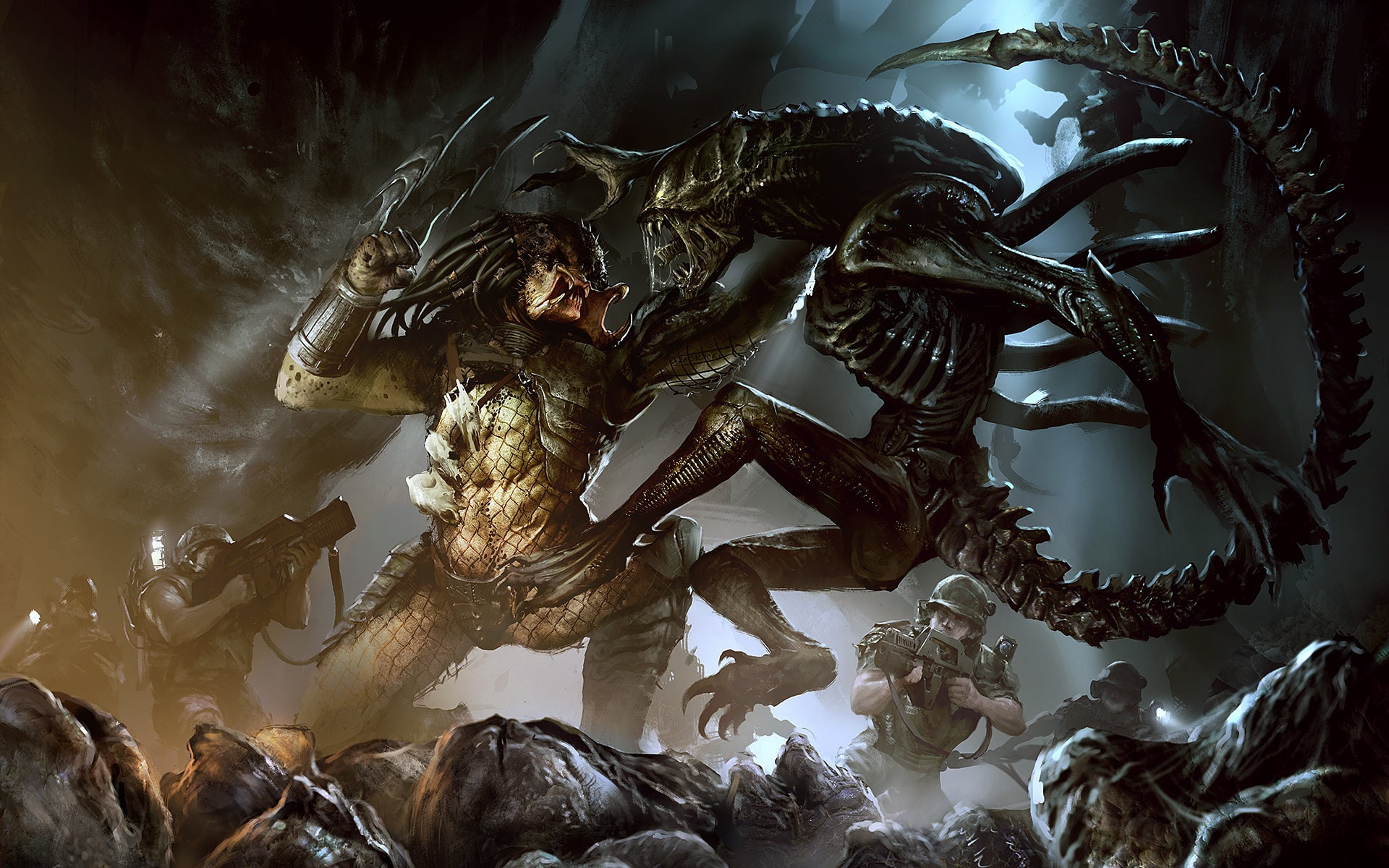 Predator, Stranger, AVP: COVER, by Darek Zabrocki, 1080P, AVP, Alien vs Predator, Art, Darek Zabrocki, HD Wallpaper