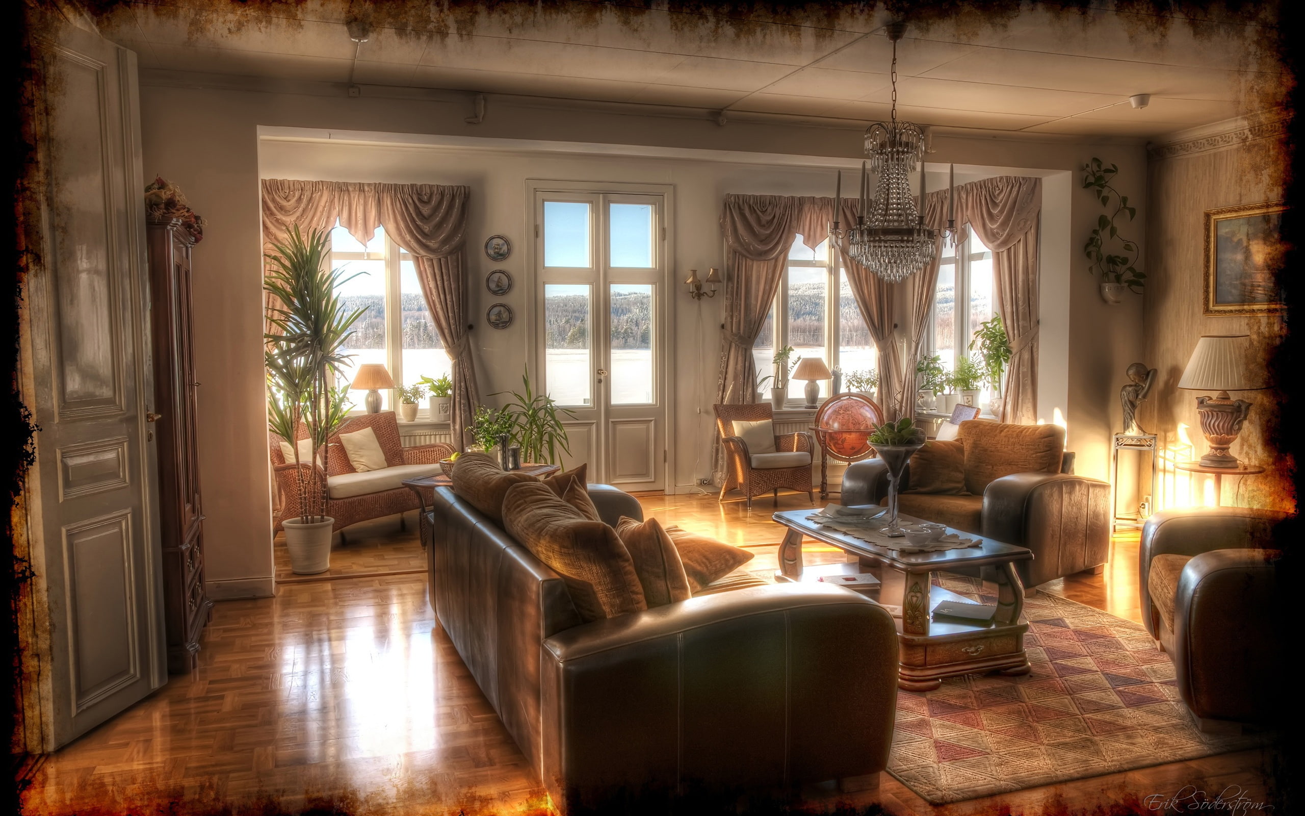 Sofa, Chandelier, Design, 2K, Interior, Retro, HD Wallpaper