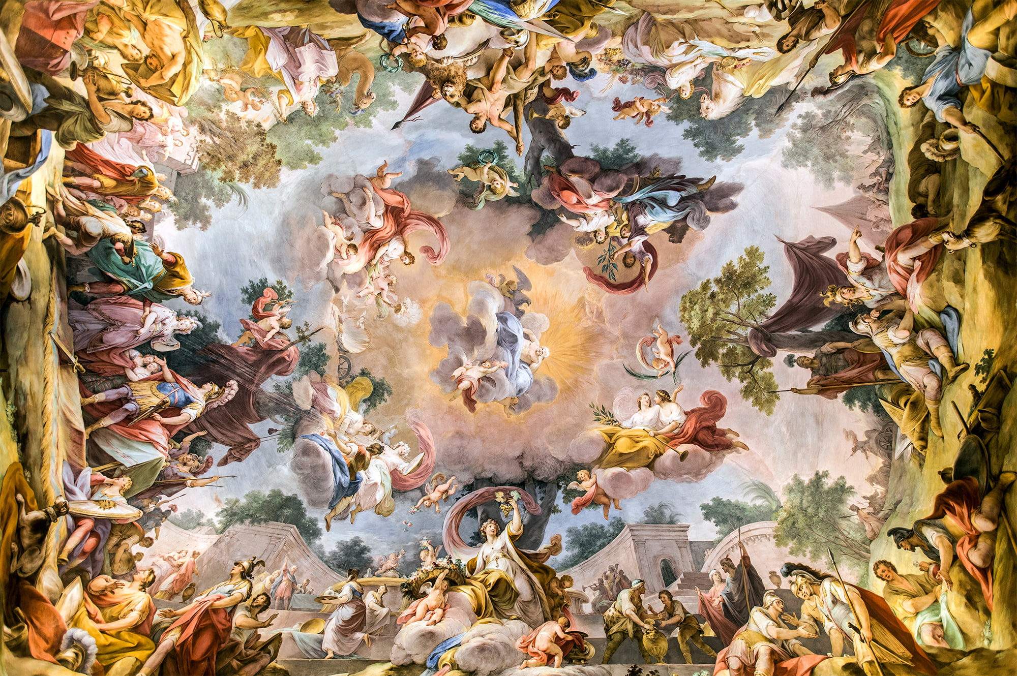 multicolored, leaves, nature, no people, Royal Palace, spirituality, painting, backgrounds, pattern, 1080P, day, art and craft, human representation, belief, HD Wallpaper