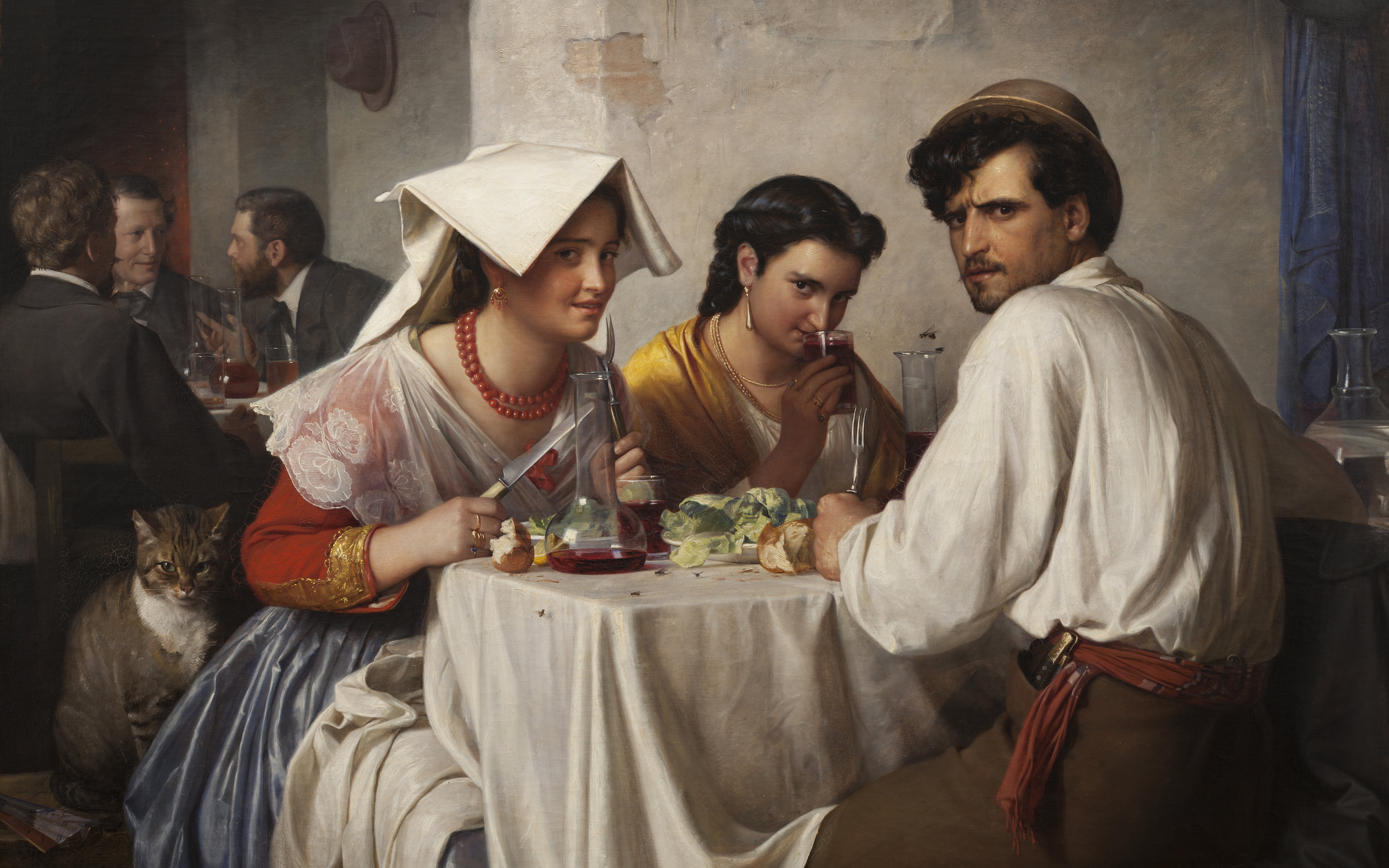 Danish painter, National Gallery of Denmark, 8K, Copenhagen, Danish realist painter, 1866, Statens Museum for Kunst Copenhagen, In a Roman Osteria, Carl Heinrich Bloch, HD Wallpaper