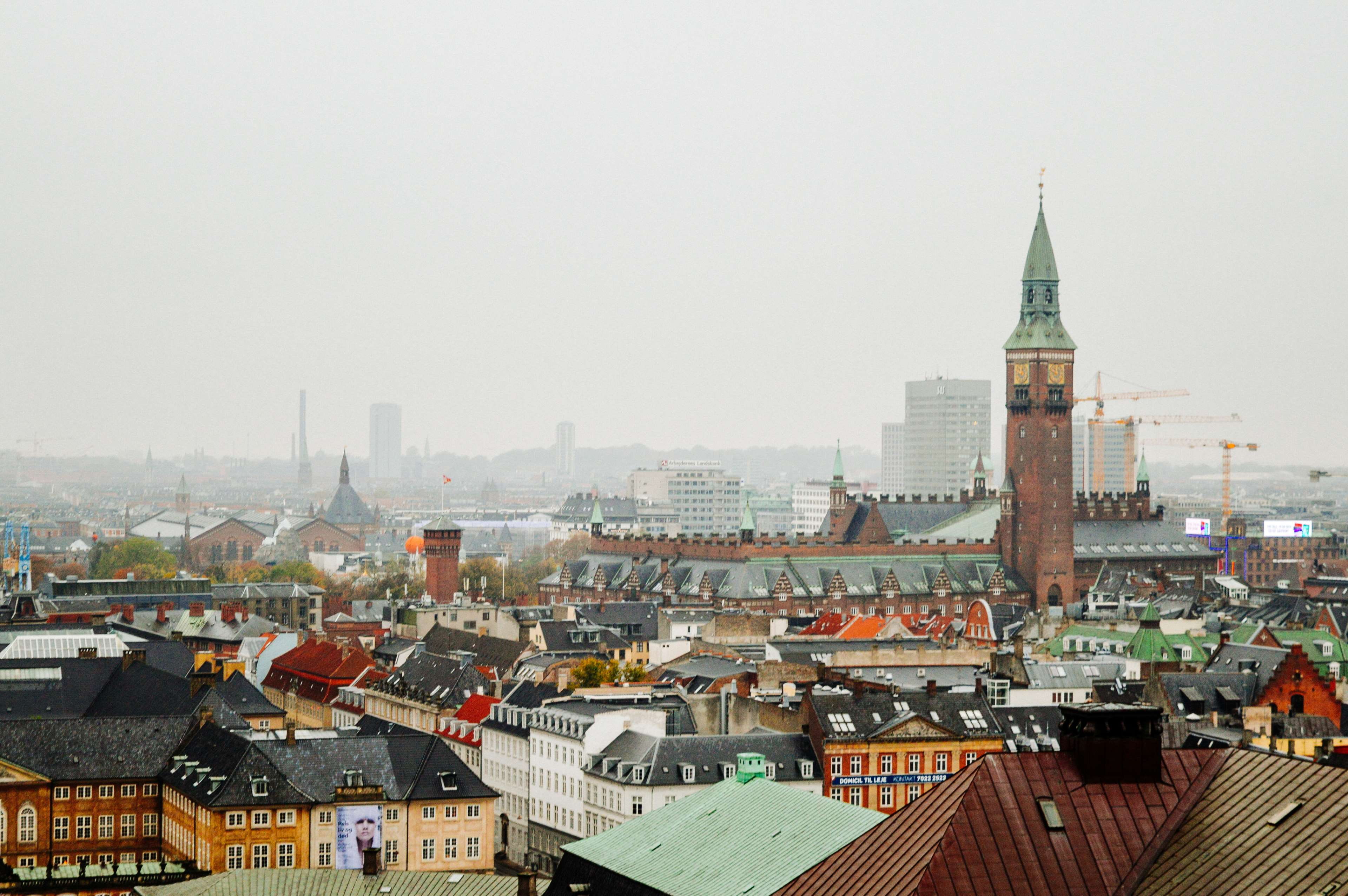 sky, building exterior, denmark, crowd, city, roof, spire, city life, high angle view, townscape, travel destinations, copenhagen, residential district, HD Wallpaper