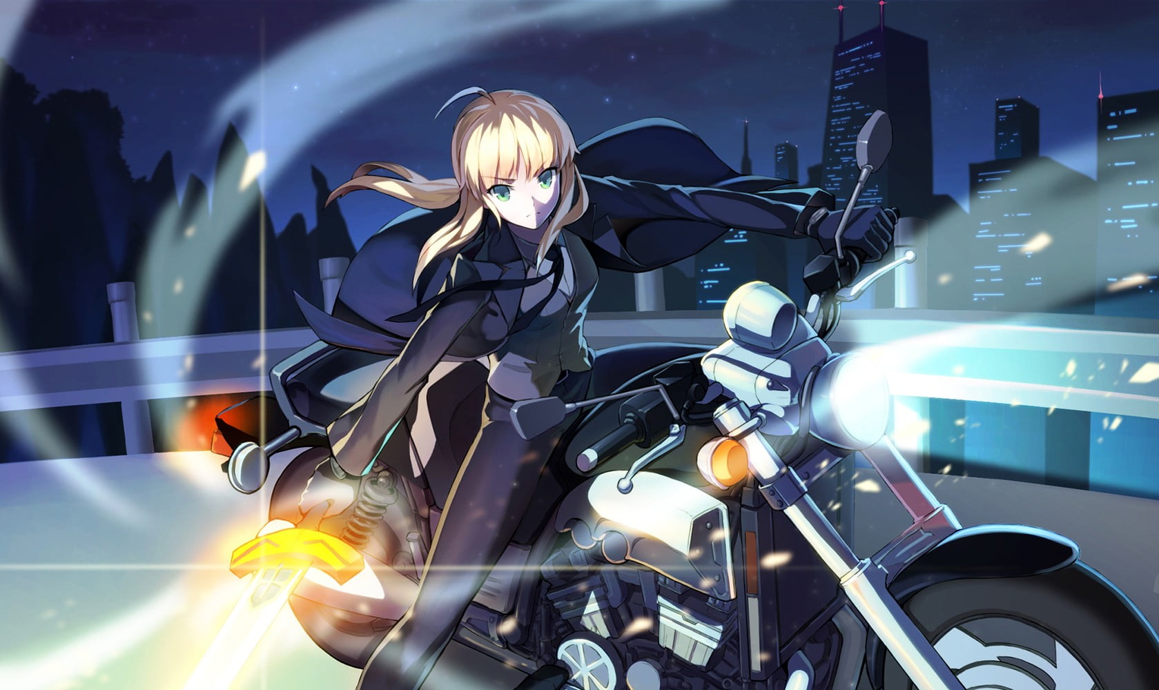 human representation, low angle view, digital composite, women, motorcycle, light, anime girls, anime, one person, riding, futuristic, female likeness, HD Wallpaper