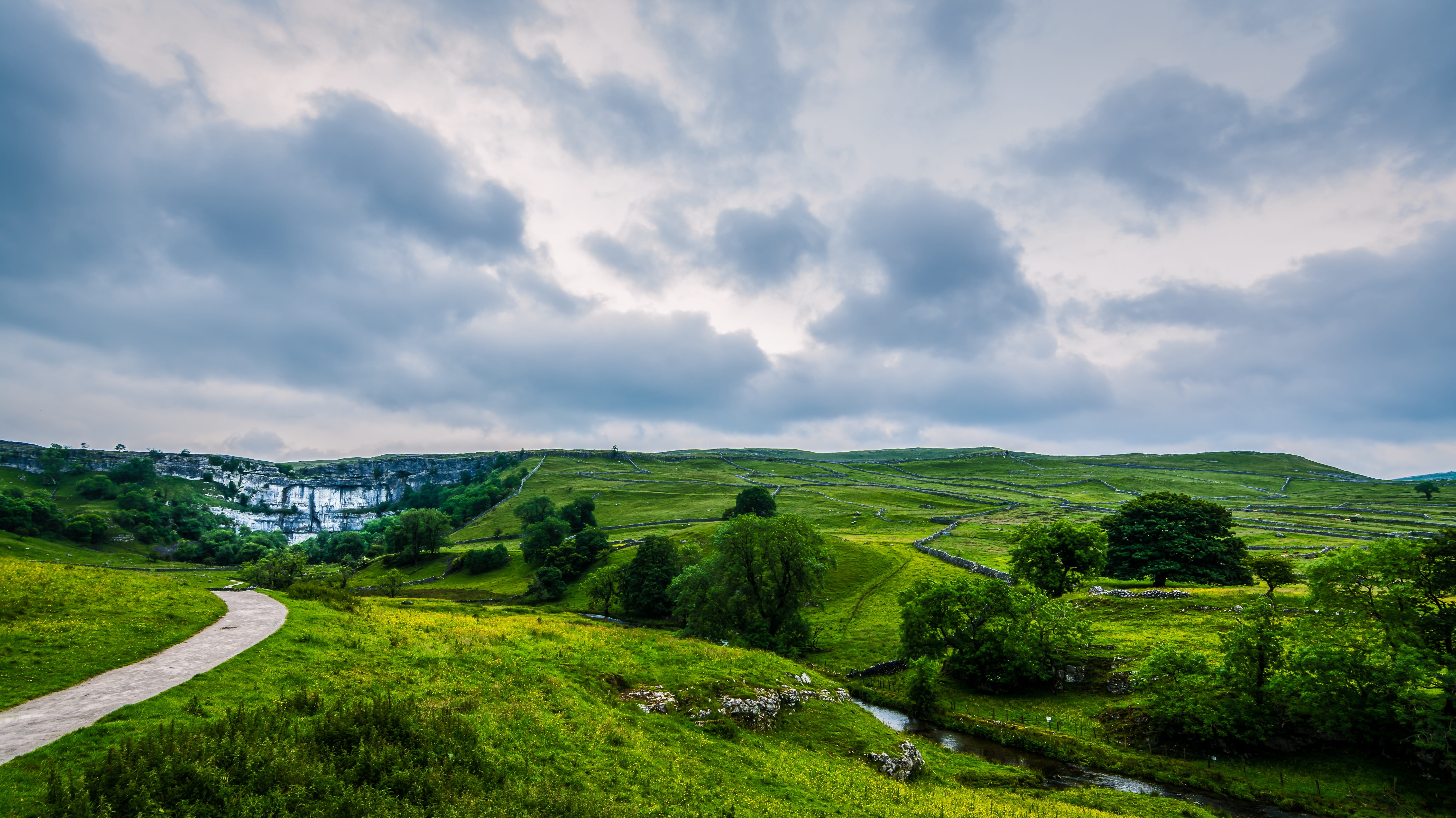 outdoors, tree, green, beauty in nature, scenics - nature, england, non-urban scene, plant, river, sky, no people, uk, britain, pavement, ice age, rural scene, HD Wallpaper