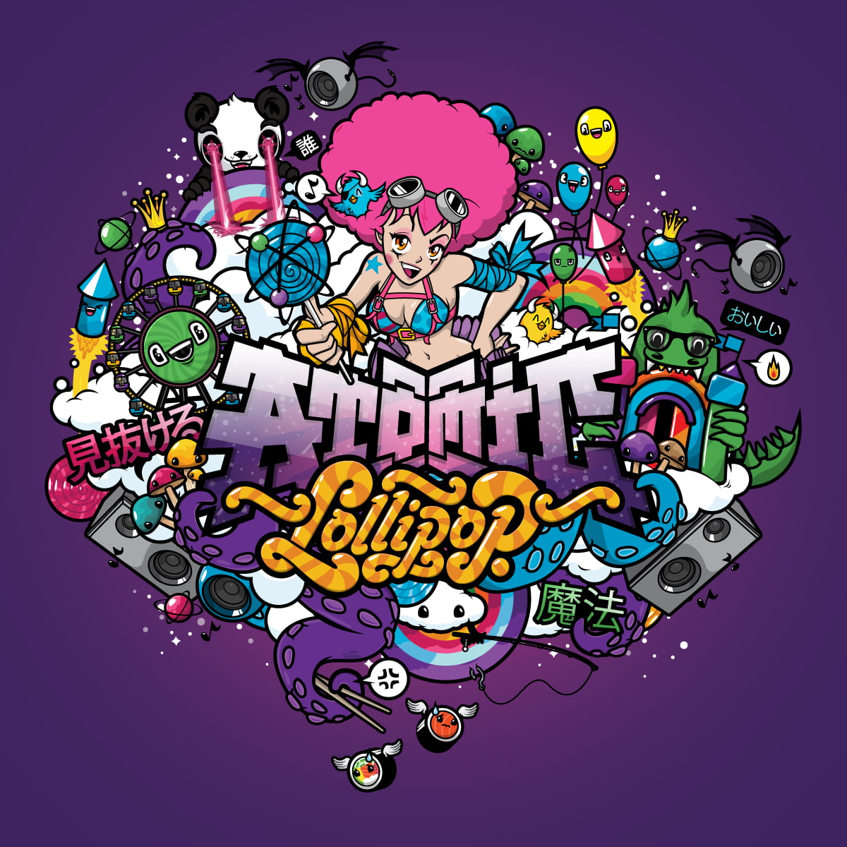 lollipop, females, women, child, cute, purple, handgun, music, multi colored, people, colored background, 480P, technology, arts culture and entertainment, Phone HD Wallpaper