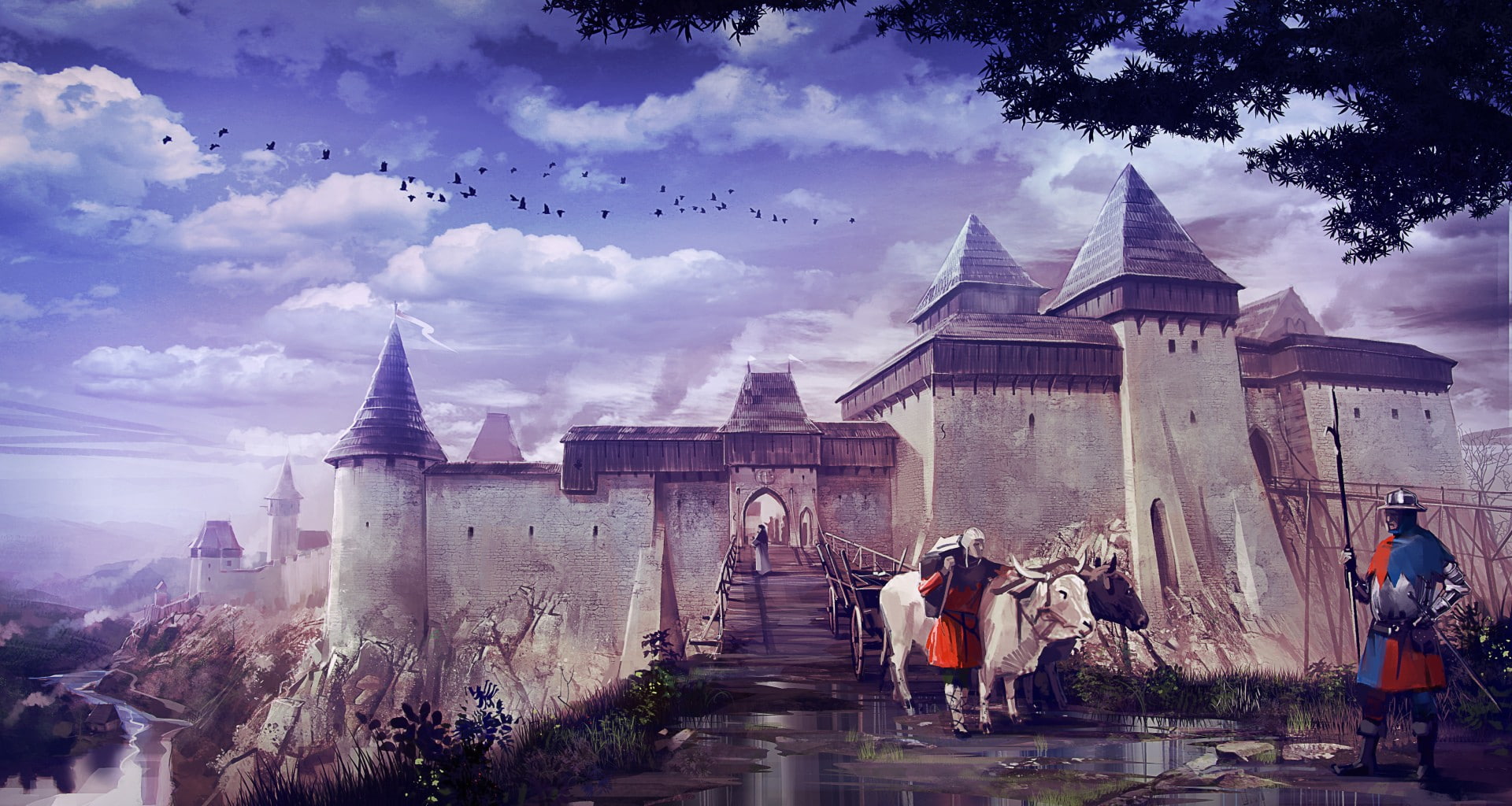 people, water, building exterior, castle kingdom come deliverance the middle ages, nature, men, cloud - sky, building, real people, history, the past, built structure, HD Wallpaper