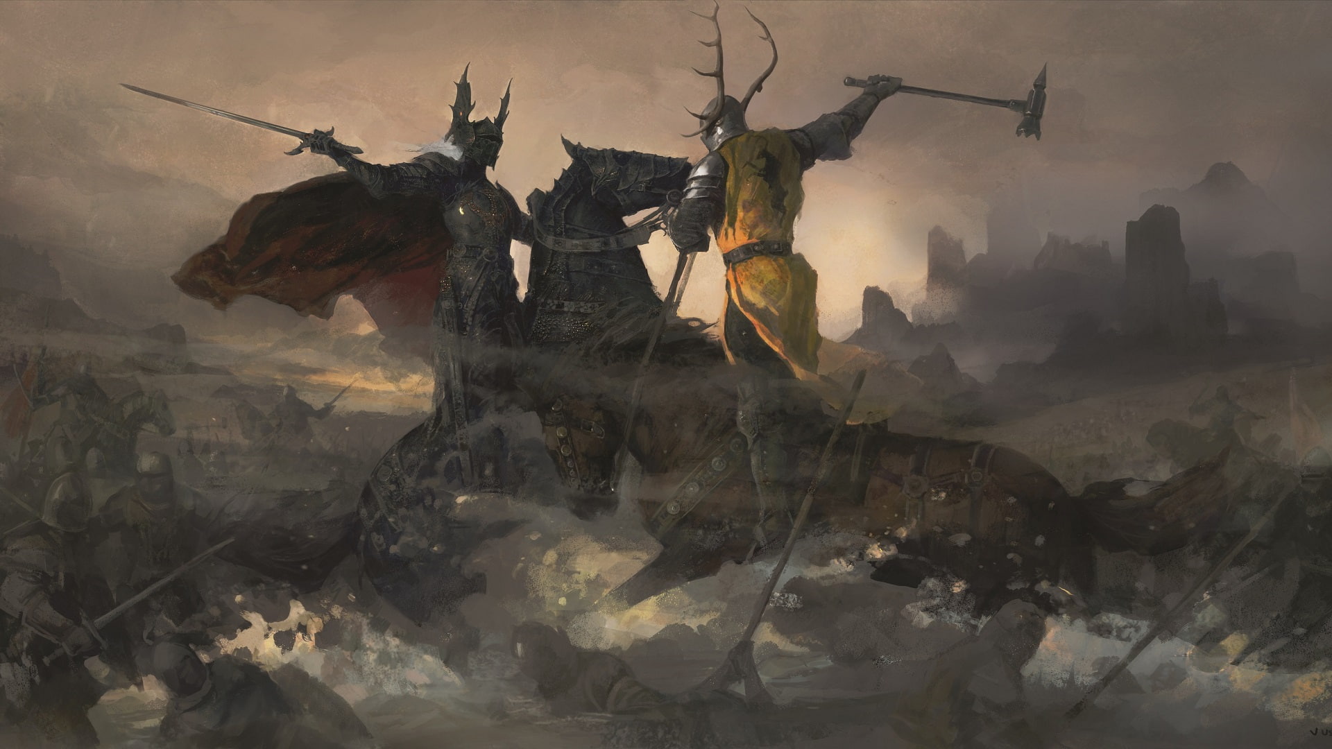 House Baratheon, horns, hammer, fantasy art, House Targaryen, Game of Thrones, 1080P, sword, artwork, knight, HD Wallpaper