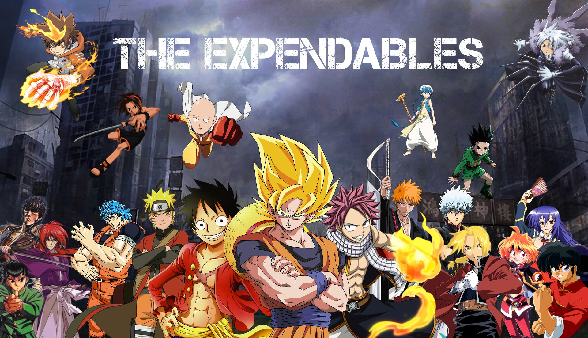 Monkey D. Luffy, text, celebration, Crossover, Gintoki Sakata, group of people, Edward Elric, Yuusuke Urameshi, Tsunayoshi Sawada, crowd, large group of people, HD Wallpaper