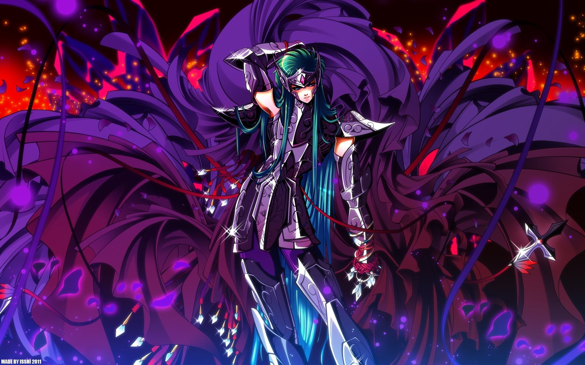 1080P, Saint Seiya, woman, Anime, wearing, purple, armor, HD Wallpaper
