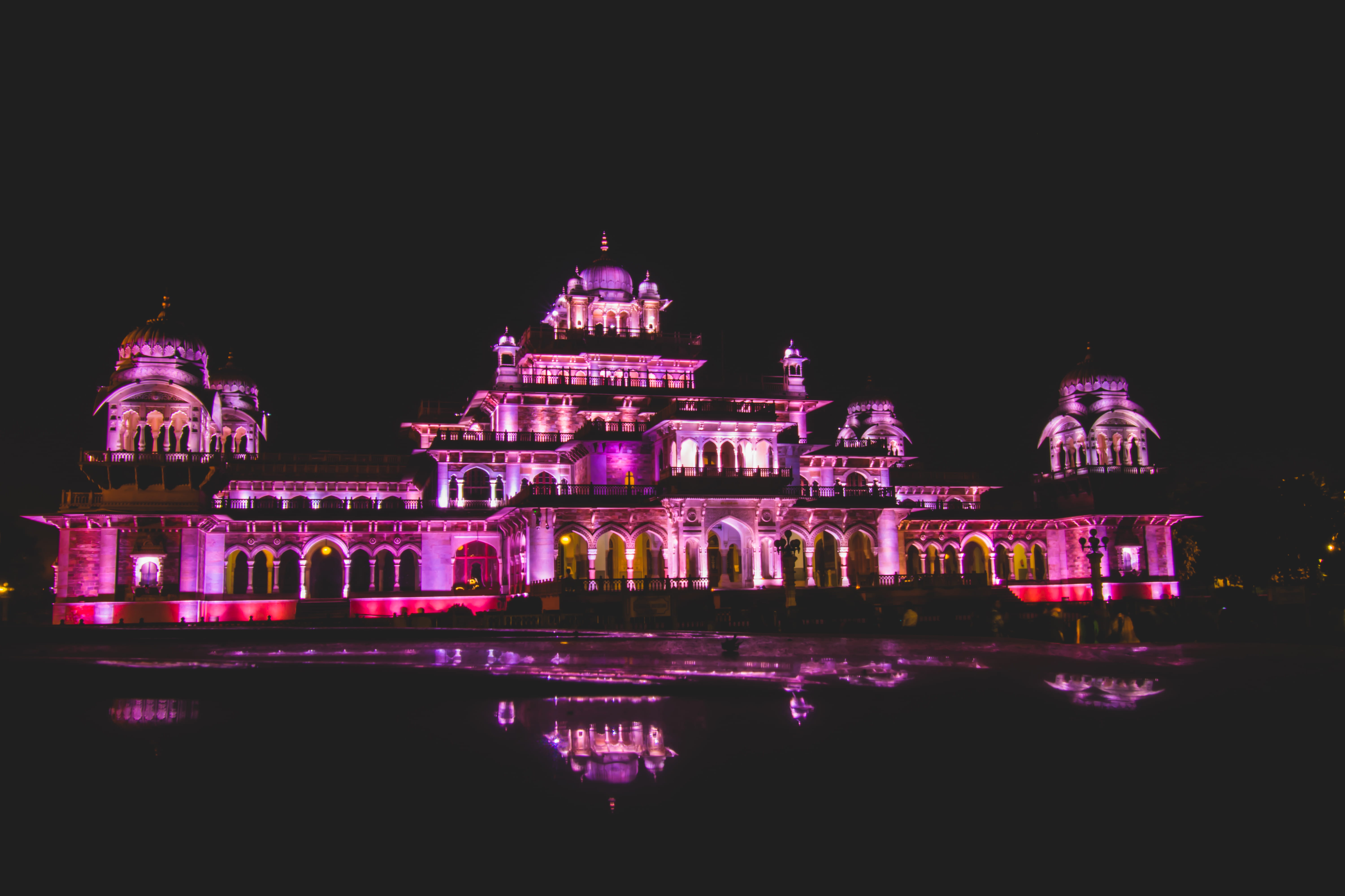 water, rajasthan, building exterior, 5K, night, majestic, architectural design, lighted, government, building, belief, travel, no people, history, copy space, HD Wallpaper
