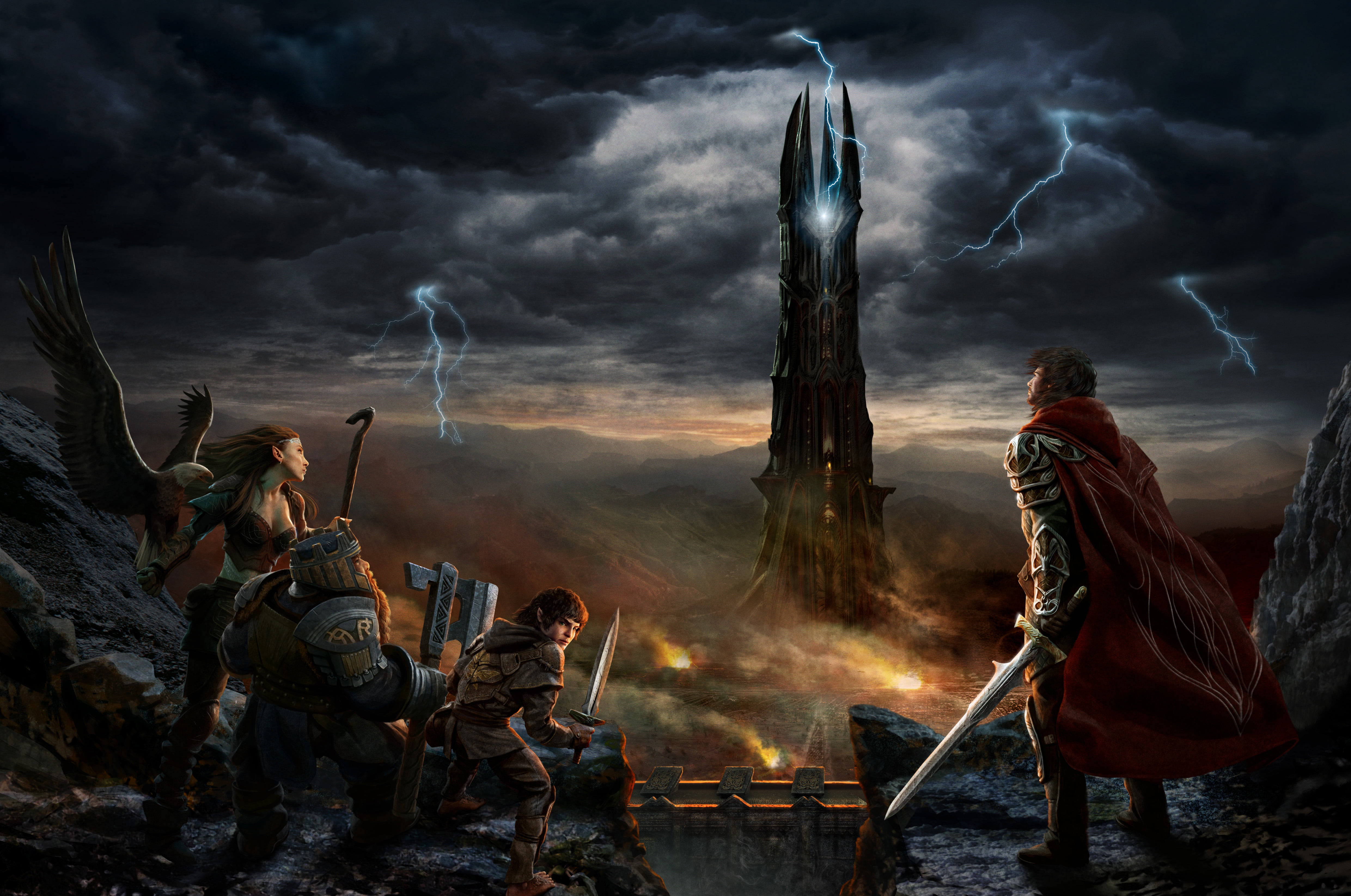 lotro, fire - natural phenomenon, sky, blurred motion, overcast, Movies, fire, land, burning, people, Hollywood Movies, smoke - physical structure, movie, HD Wallpaper
