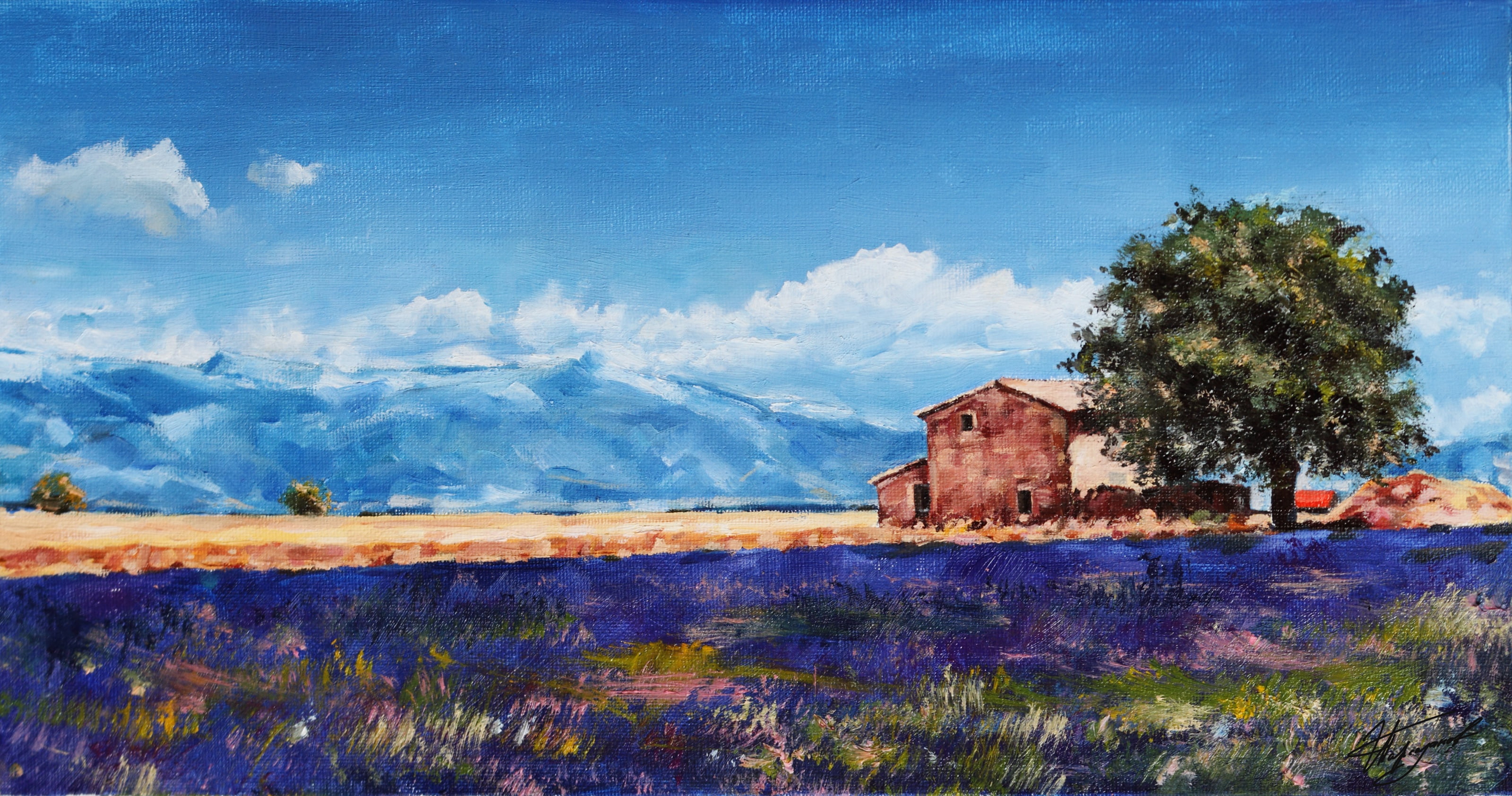 painting, summer, Europe, France, Provence, artist, 2K, canvas oil, lavender, Parsadanov, lavender fields, HD Wallpaper