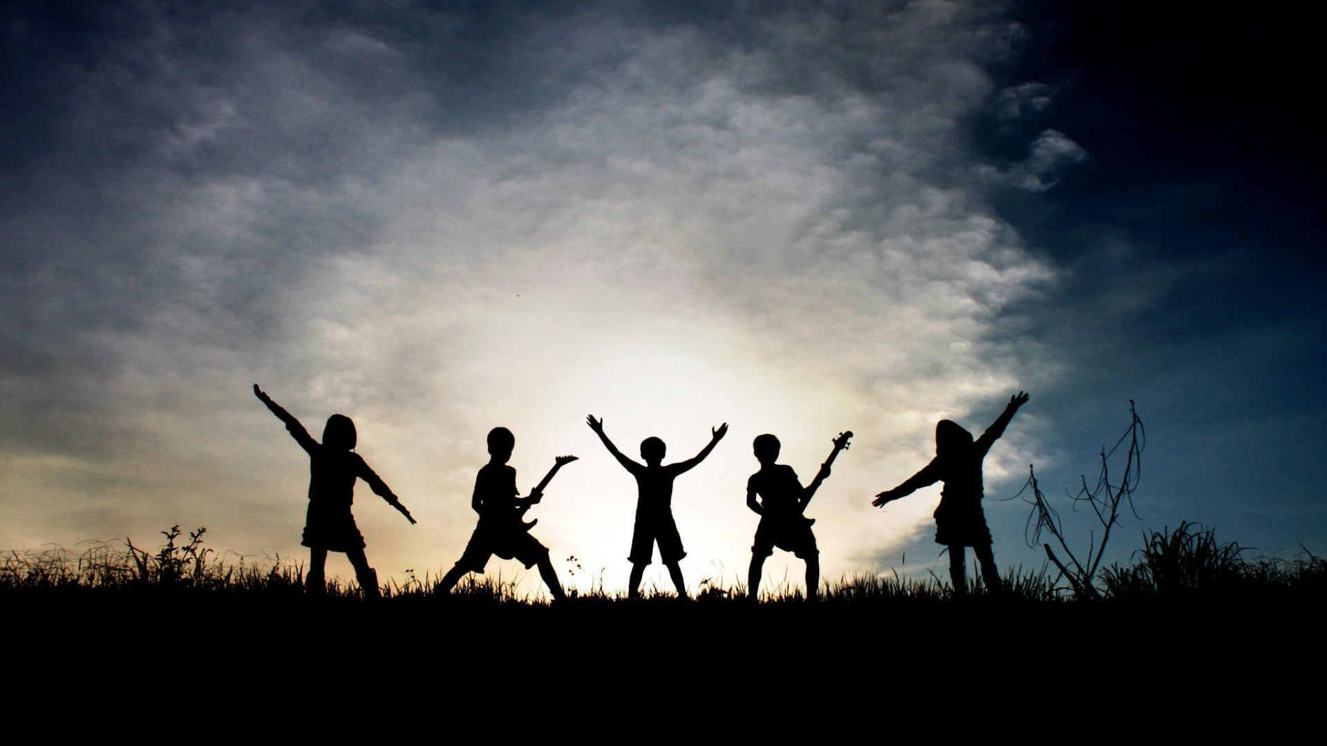 cloud - sky, standing, group of people, positive emotion, arms raised, excitement, lifestyles, real people, sunset, teenager, people, sky, five, human arm, HD Wallpaper