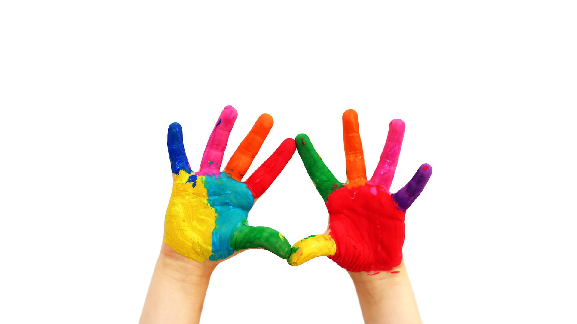 creativity, hands, paint, human finger, watercolor paints, thumb, unrecognizable person, hand, white background, colorful, indoors, copy space, multicolored, HD Wallpaper