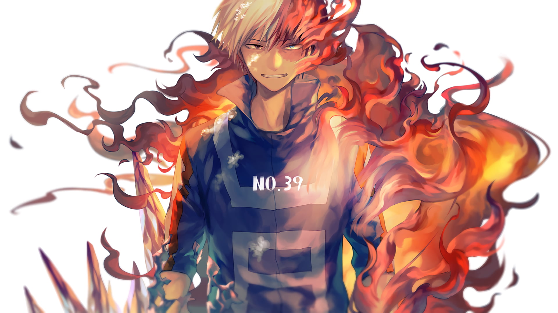 Boku no Hero Academia, multi colored, illustration, male, close-up, abstract, 1080P, brown, nature, Todoroki Shōto, indoors, no people, pattern, ink, orange color, HD Wallpaper