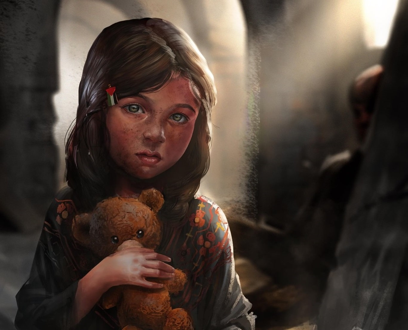 720P, Depth Of Field, Palestinian girl, illustration, children, Ahmed maihope, Caricature, Teddy Bears, Palestine, HD Wallpaper