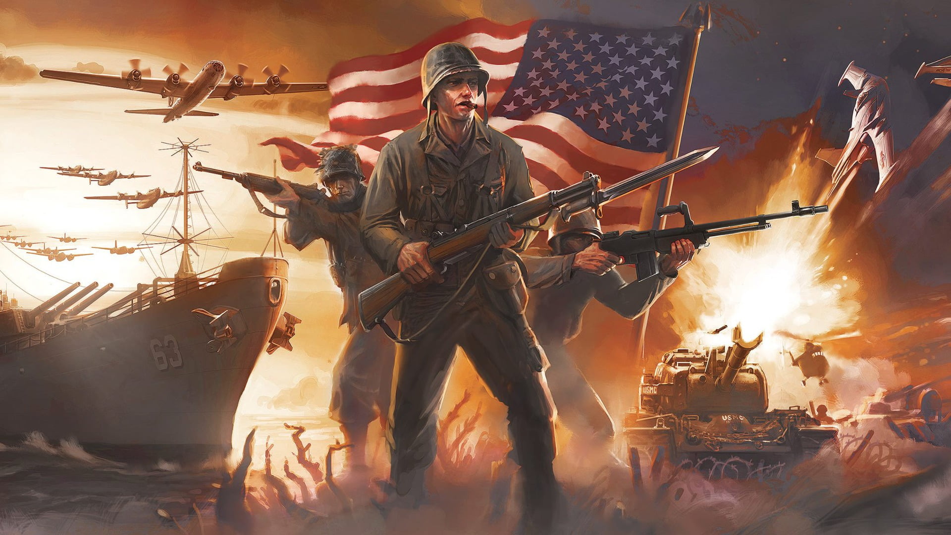 front view, tank, hat, war, clothing, arts culture and entertainment, adult, real people, American flag, nature, sunset, males, holding, 1080P, government, HD Wallpaper