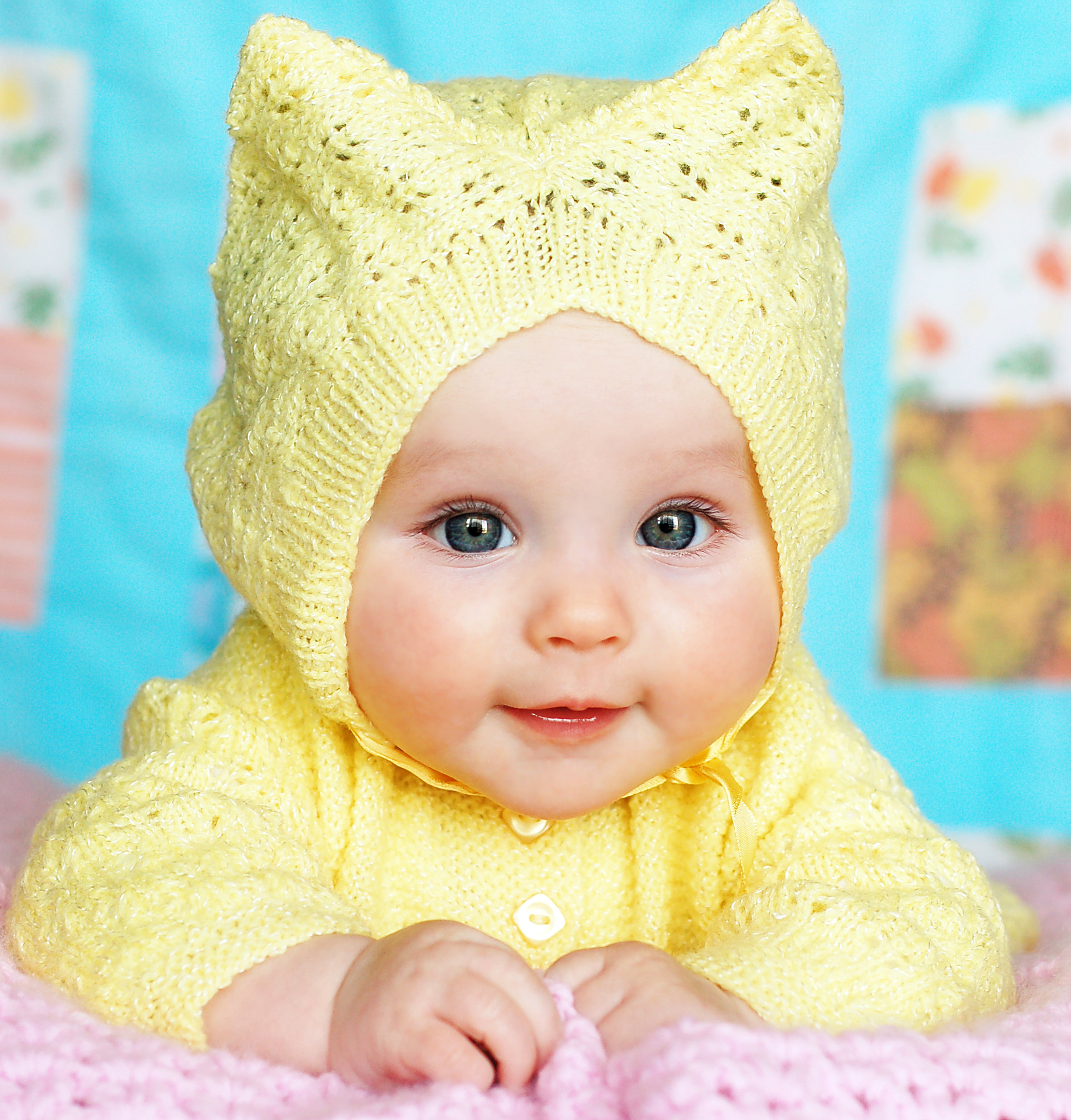 looking at camera, clothing, indoors, baby clothing, knit, hat, happy baby, facial Expression, people, smiling, toddler, childhood, beauty, babyhood, cap, Phone HD Wallpaper