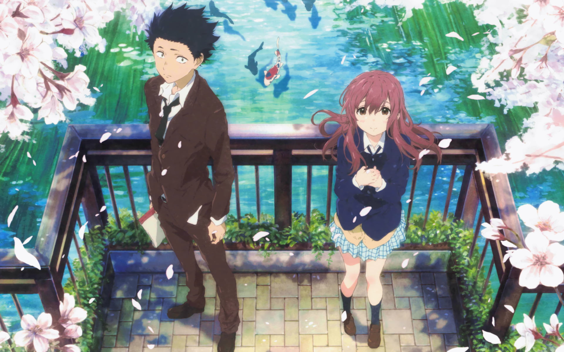 plant, Shouko Nishimiya, human representation, women, male likeness, men, cartoon, Anime, full length, nature, Koe No Katachi, woman, people, Shouya Ishida, HD Wallpaper