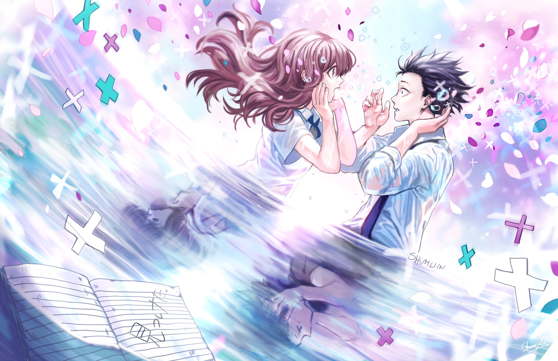 Shouko Nishimiya, young adult, lifestyles, motion, composite image, Anime, Shouya Ishida, low angle view, females, emotion, real people, 720P, blurred motion, HD Wallpaper