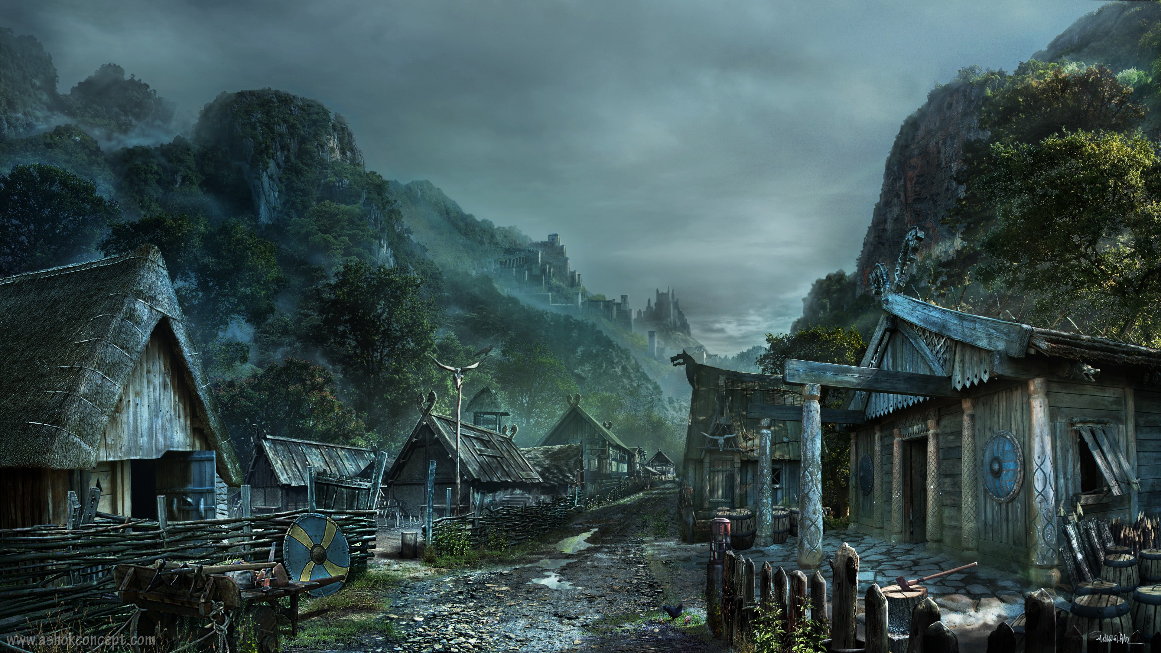 Vikings, 4K, village, HD Wallpaper