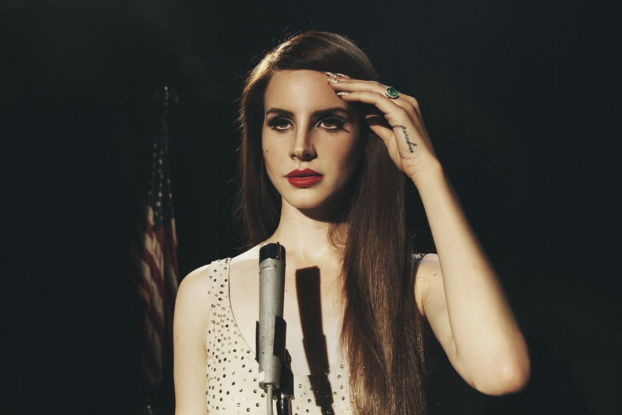 flag, mic, woman, studio shot, redhead, tattoo, sleeveless, model, portrait, young women, singer, Lana Del Rey, beautiful woman, indoors, scoop, one person, HD Wallpaper