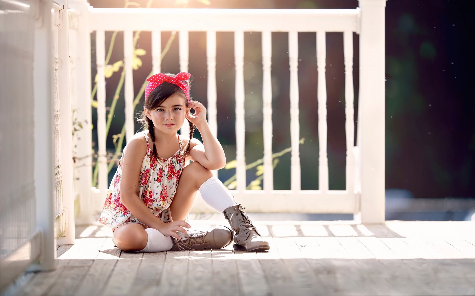 1080P, white, sleeveless, Cute, s, Girl, floral, Summer, dress, Sunlight, red, HD Wallpaper