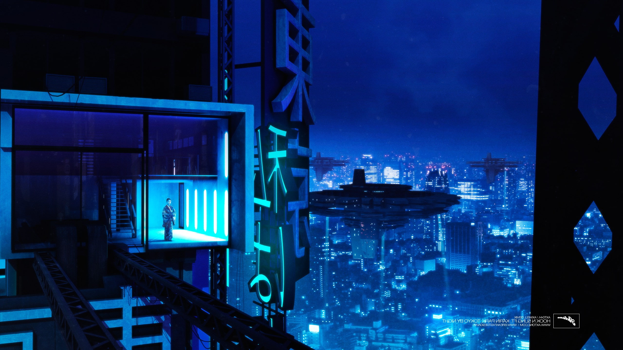 Spaceman, Lights, blue, Tokyo, no people, Lighthouse, glowing, skyscraper, Eternal Sunshine Of The Spotless Mind, jellyfish, office building exterior, reflection, HD Wallpaper