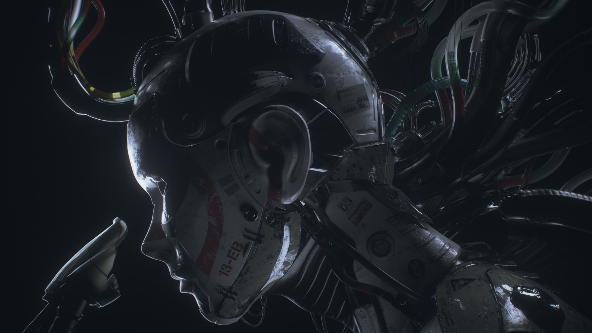 cyberpunk, cables, 1080P, wire, Android, head, robot, HD Wallpaper