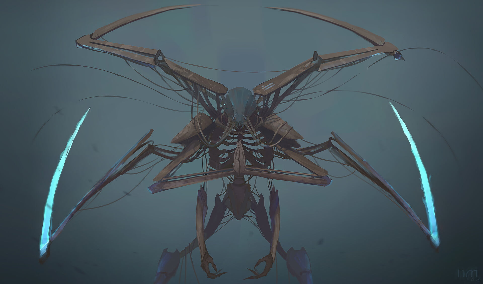 1080P, digital art, wires, character design, robot, cyberpunk, science fiction, scythe, HD Wallpaper