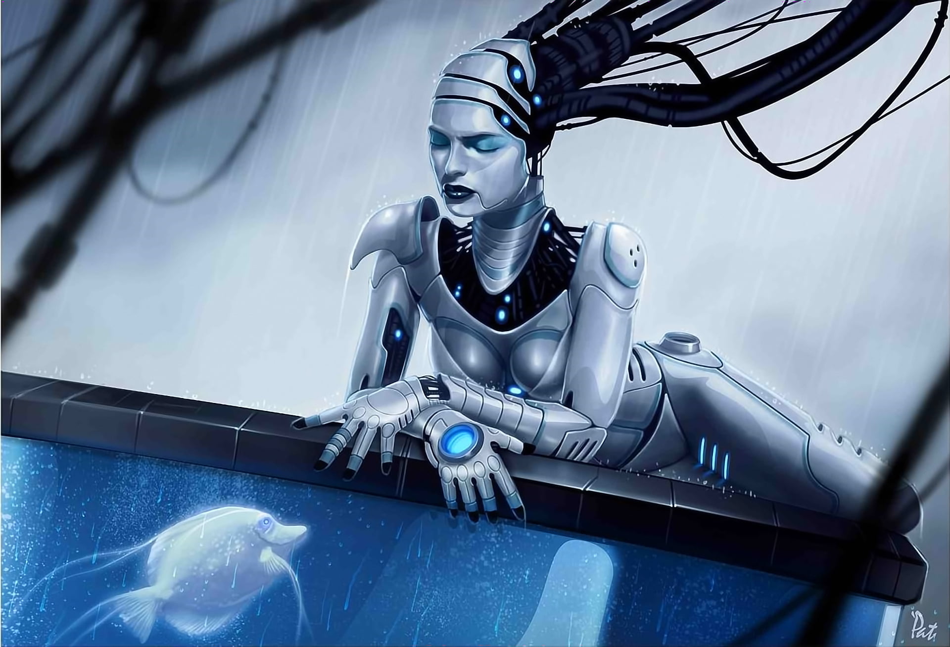 science, silver colored, people, black, haired, low angle view, illustration, art, technology, movie, plastic, Android, indoors, one Person, toy, human representation, HD Wallpaper