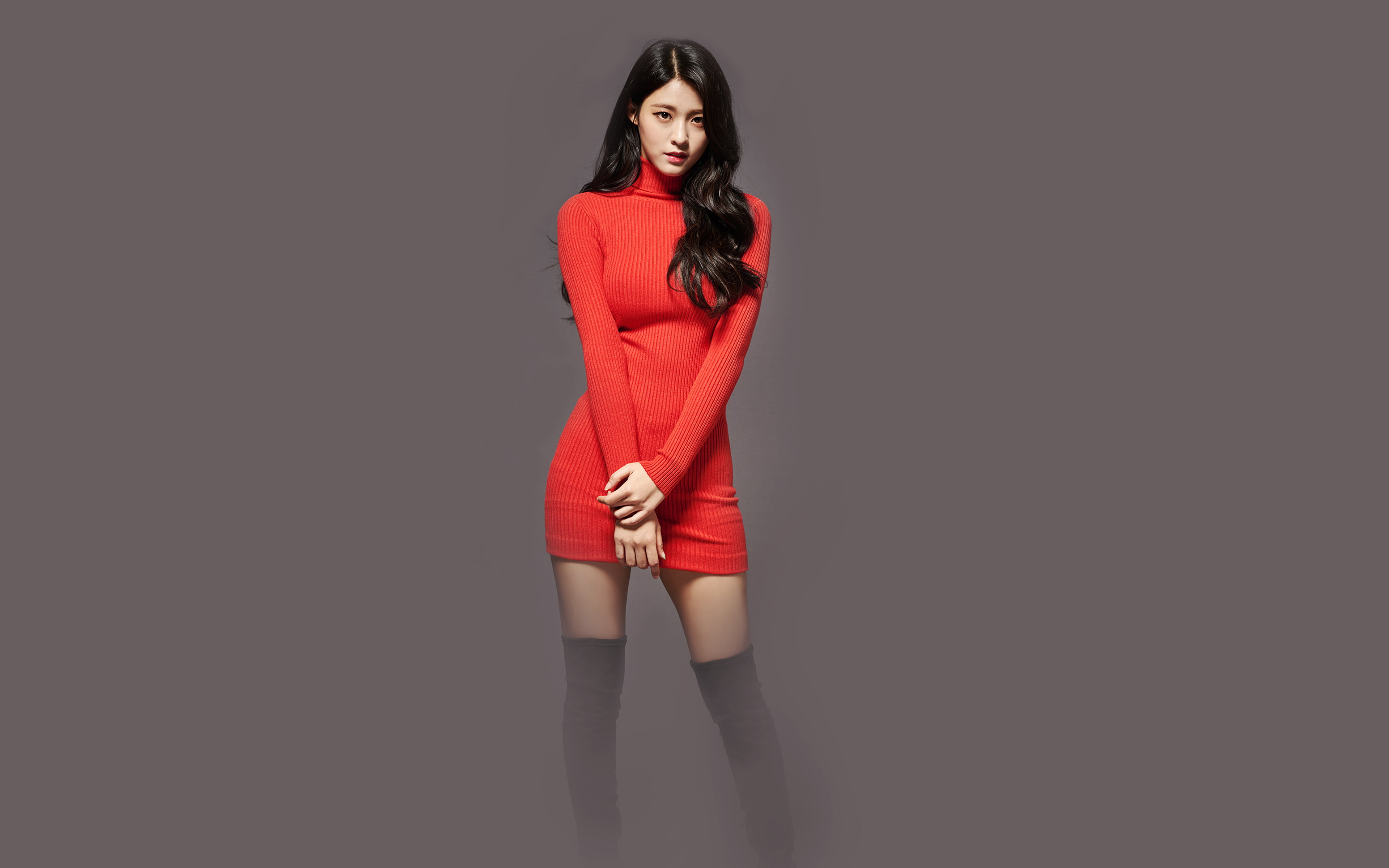 young adult, studio shot, aoa, adult, one person, music, beautiful woman, looking at camera, young women, cute, portrait, kpop, beauty, red, seolhyun, front view, HD Wallpaper