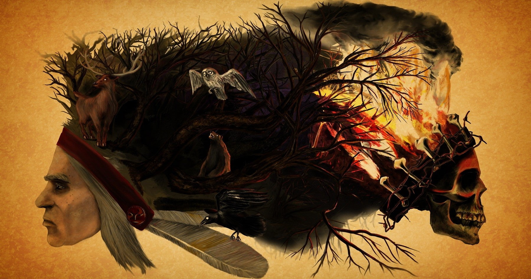 Stoned Jesus, Album Covers, Cover Art, Skull And Bones, Seven Thunders Roar, 720P, forest, indian, Stoner Metal, HD Wallpaper