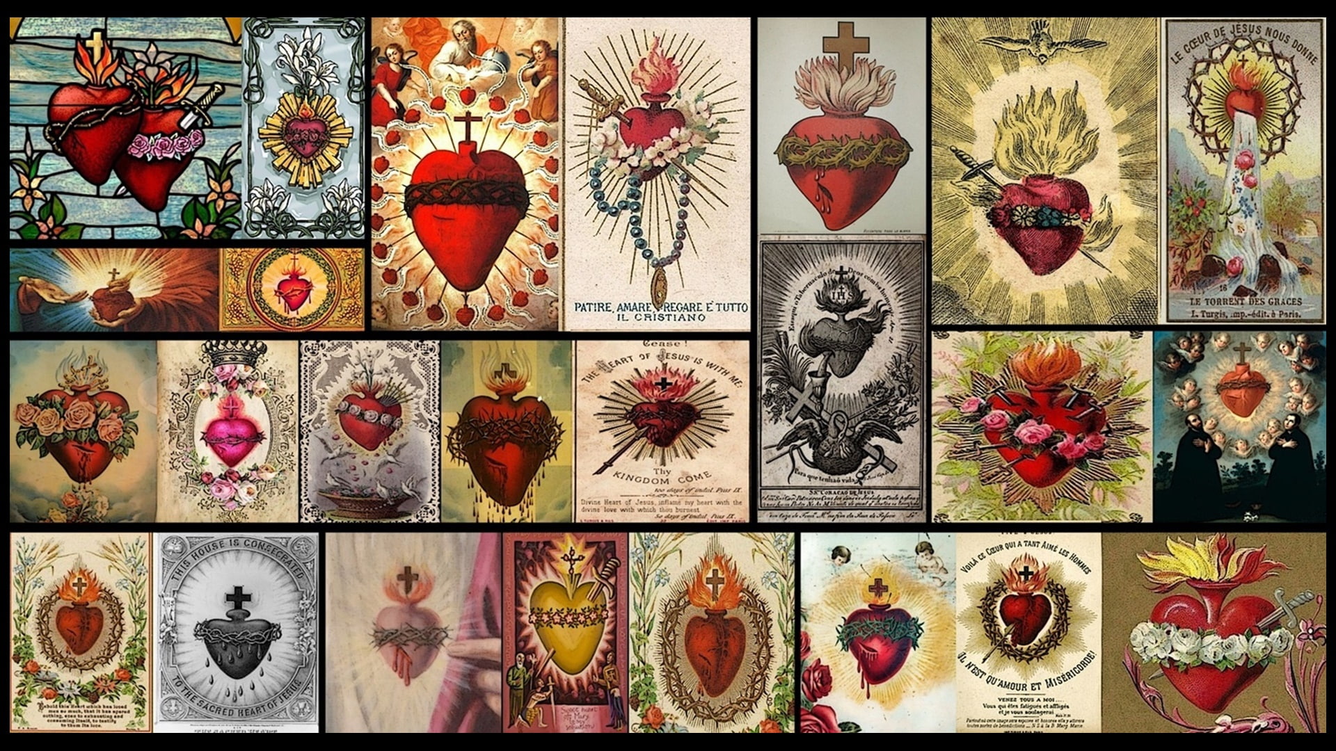 cover art, heart, 1080P, collage, religious, Sacred Heart, cross, Jesus Christ, HD Wallpaper