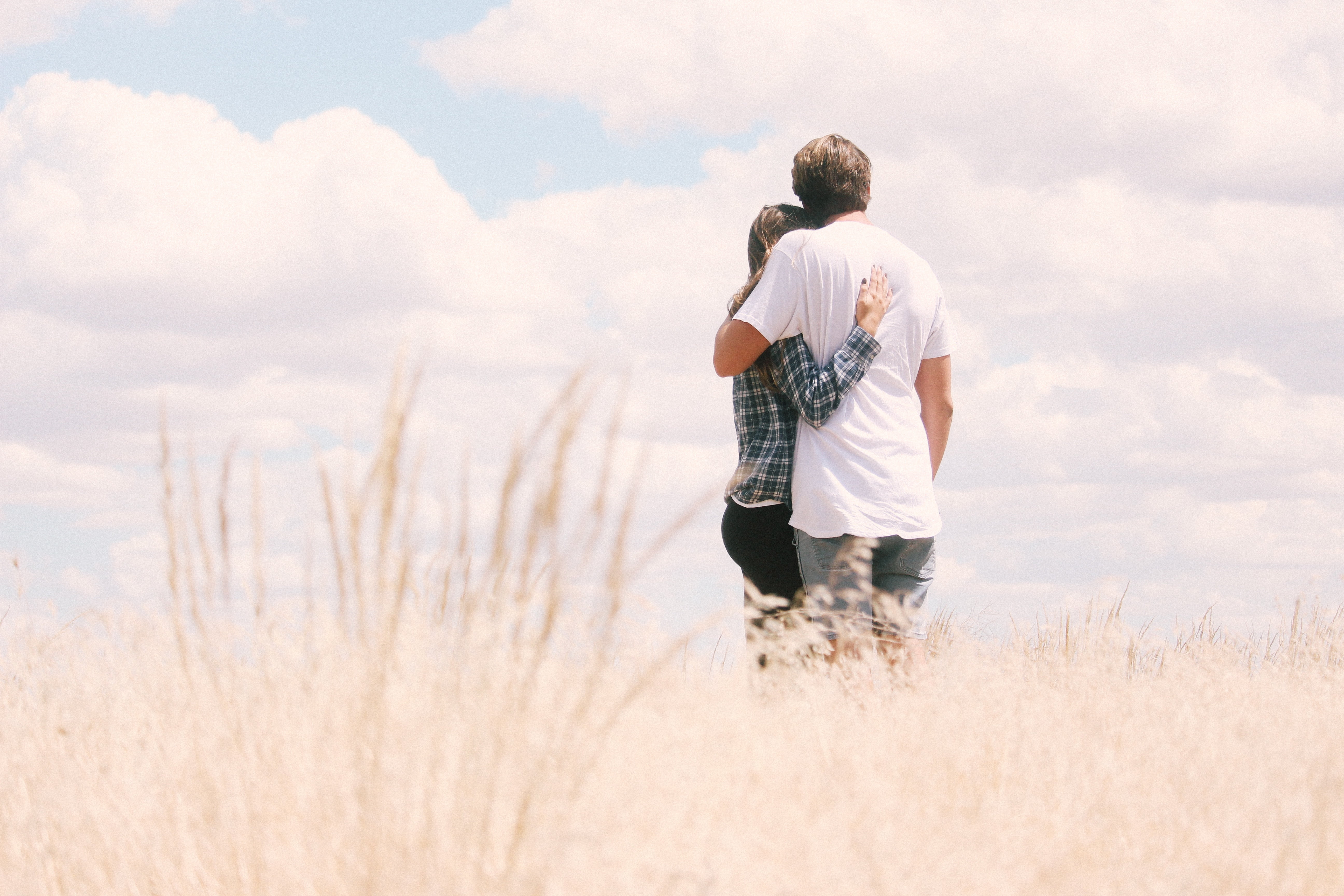 people, adults only, casual clothing, men, hug, land, grass, plant, positive emotion, togetherness, dating, girl, wheat, only men, daytime, love, woman, HD Wallpaper