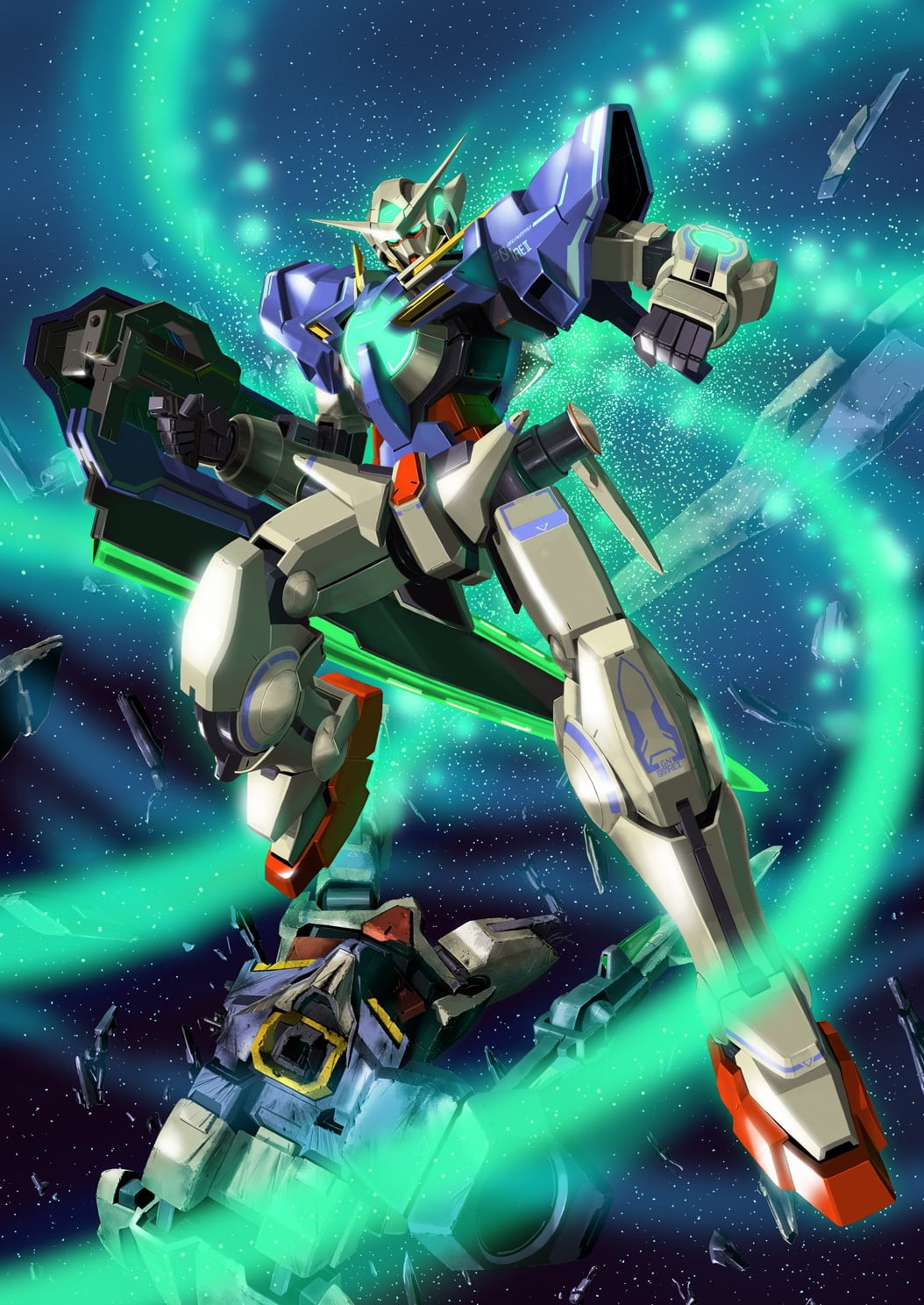 green color, anime, communication, digital composite, toy, motion, science, Mobile Suit Gundam 00, technology, close-up, three dimensional, robot, futuristic, Phone HD Wallpaper