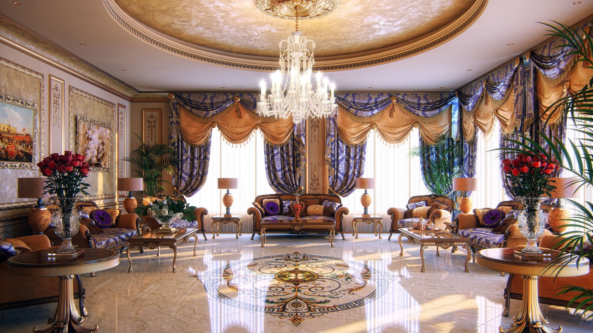 indoors, decoration, style, chandelier, lighting equipment, ceiling, chair, business, living room, hotel, elegance, interior, architecture, curtain, gold Colored, HD Wallpaper