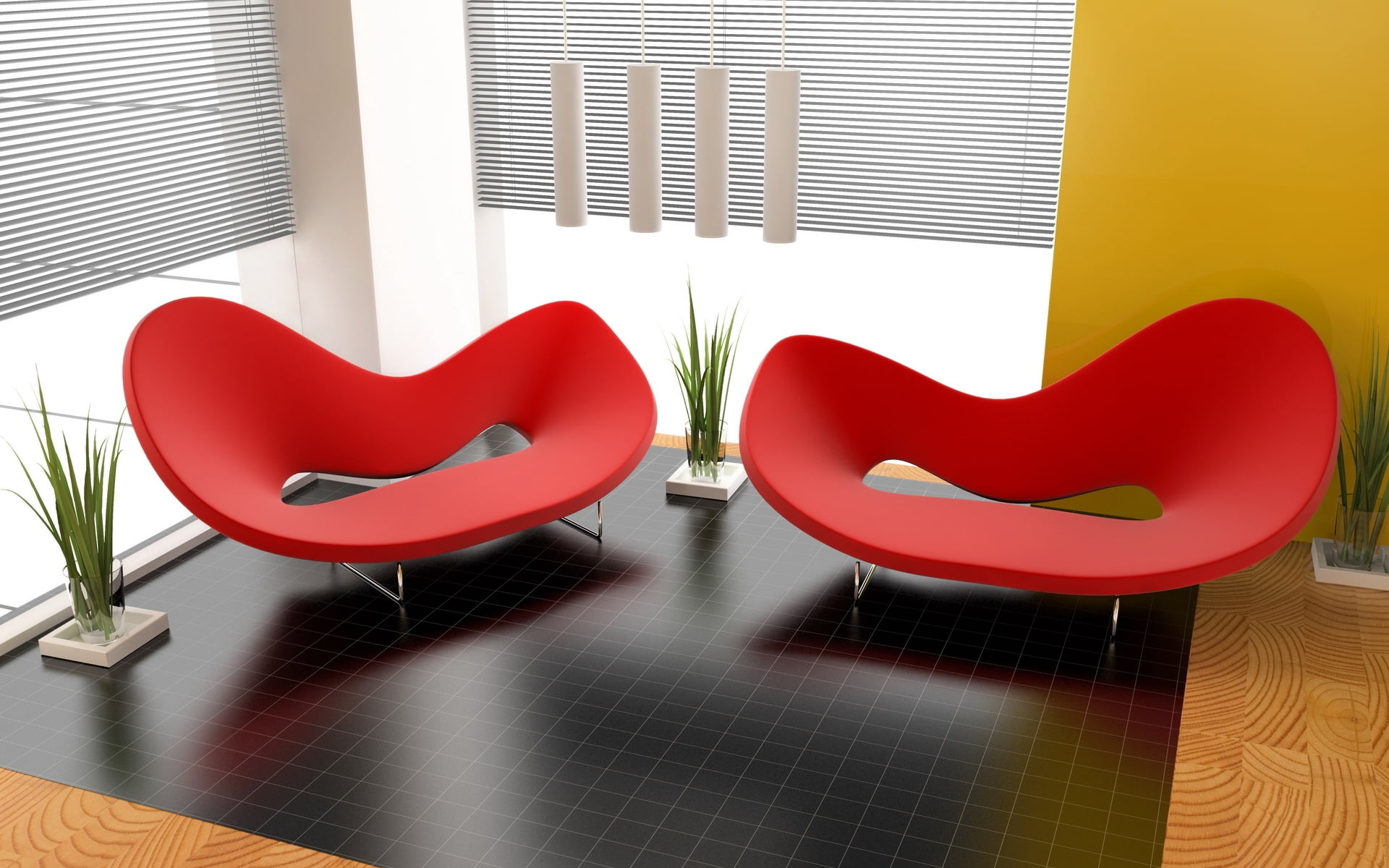 building, seat, elegance, chaise, two, no People, built structure, day, sofa, modern, form, positive emotion, business, chair, red chair, 1080P, interior design, HD Wallpaper