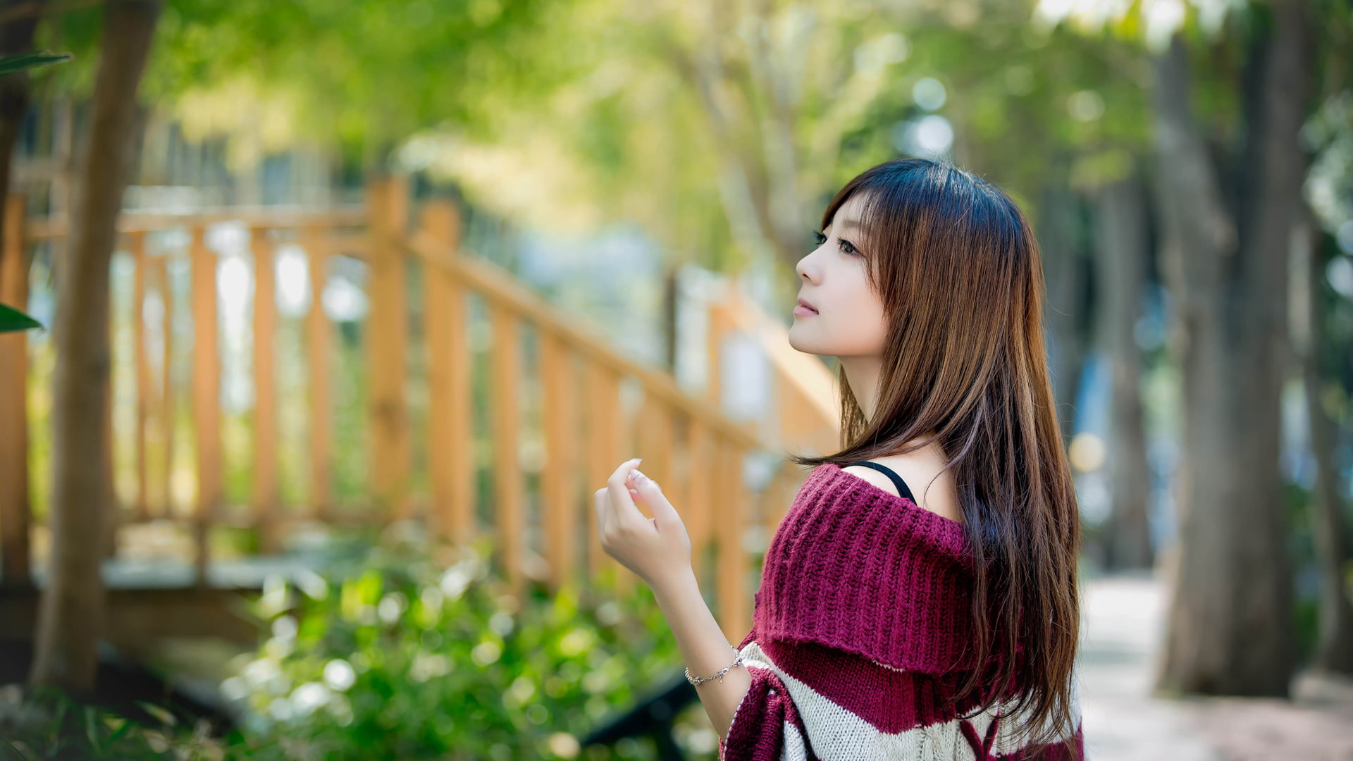 1080P, looking, outdoors, brunette, Mikako Zhang Kaijie, dyed hair, brown hair, hair, photography, women, side view, hairstyle, looking into the distance, HD Wallpaper