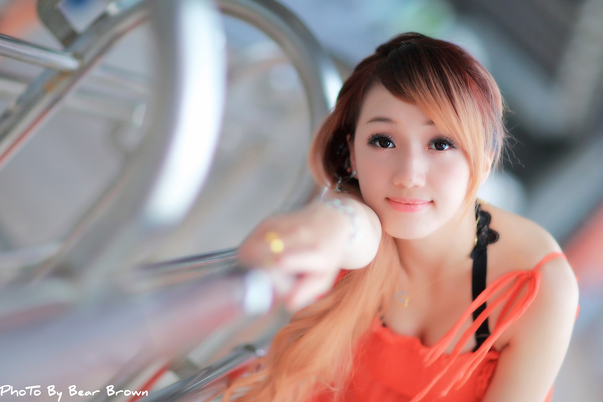 headshot, hair, portrait, front view, Mikako Zhang Kaijie, looking at camera, looking at viewer, beauty, red tops, 1080P, Mikako Zhang, hairstyle, one person, HD Wallpaper