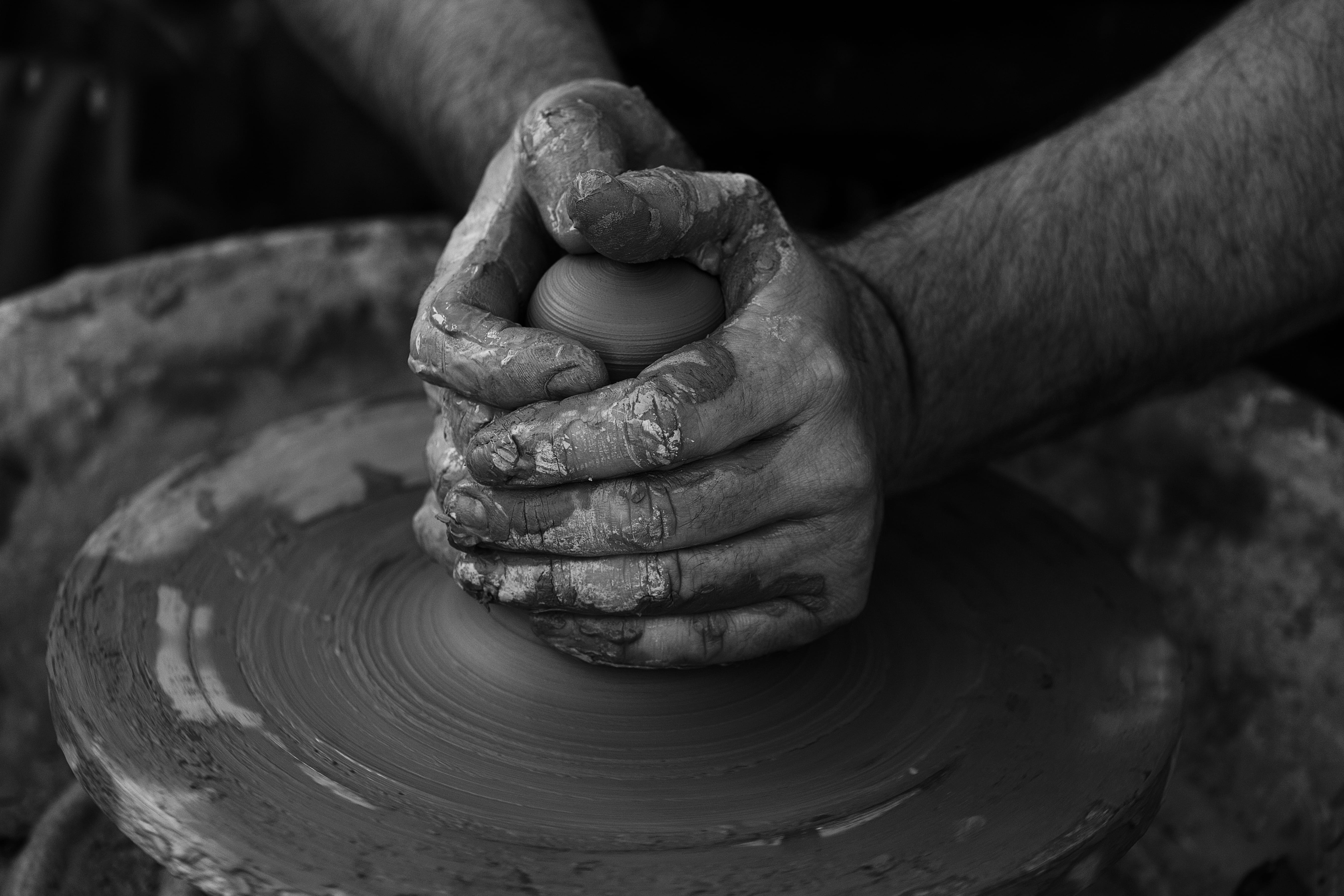 craftsperson, wet, hands, dirt, one person, throwing, ceramics, preparation, pottery, s, art, finger, grayscale, skill, hand, artist, spinning, dirty, alfarer, HD Wallpaper